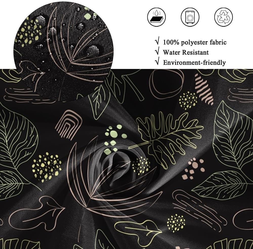Black Leaf Shower Curtain Set Boho Vintage Abstract Palm Leaves Bathroom Curtains Tropical Plant Botanical Themed Bathroom Decor Machine Washable Waterproof Polyester Fabric with Hooks 72x72 Inch