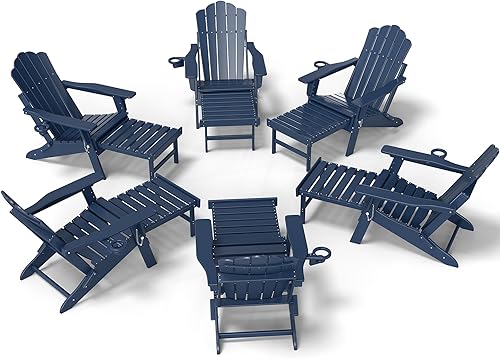 Miniatura 73 de FOOWIN Adirondack - Silla Adirondack con otomana retráctil, silla Adirondack plegable ajustable de polietileno de alta densidad con bandejas 4 en 1
