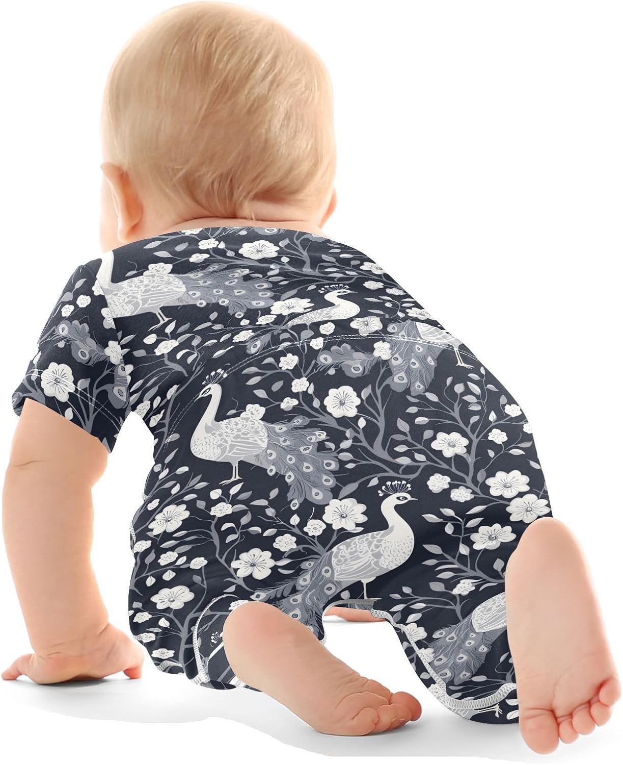 vvfelixl Baby Clothes Peacocks Flower Baby Bodysuits Set Unisex Short Sleeve Babys Pants Sets 0-3M
