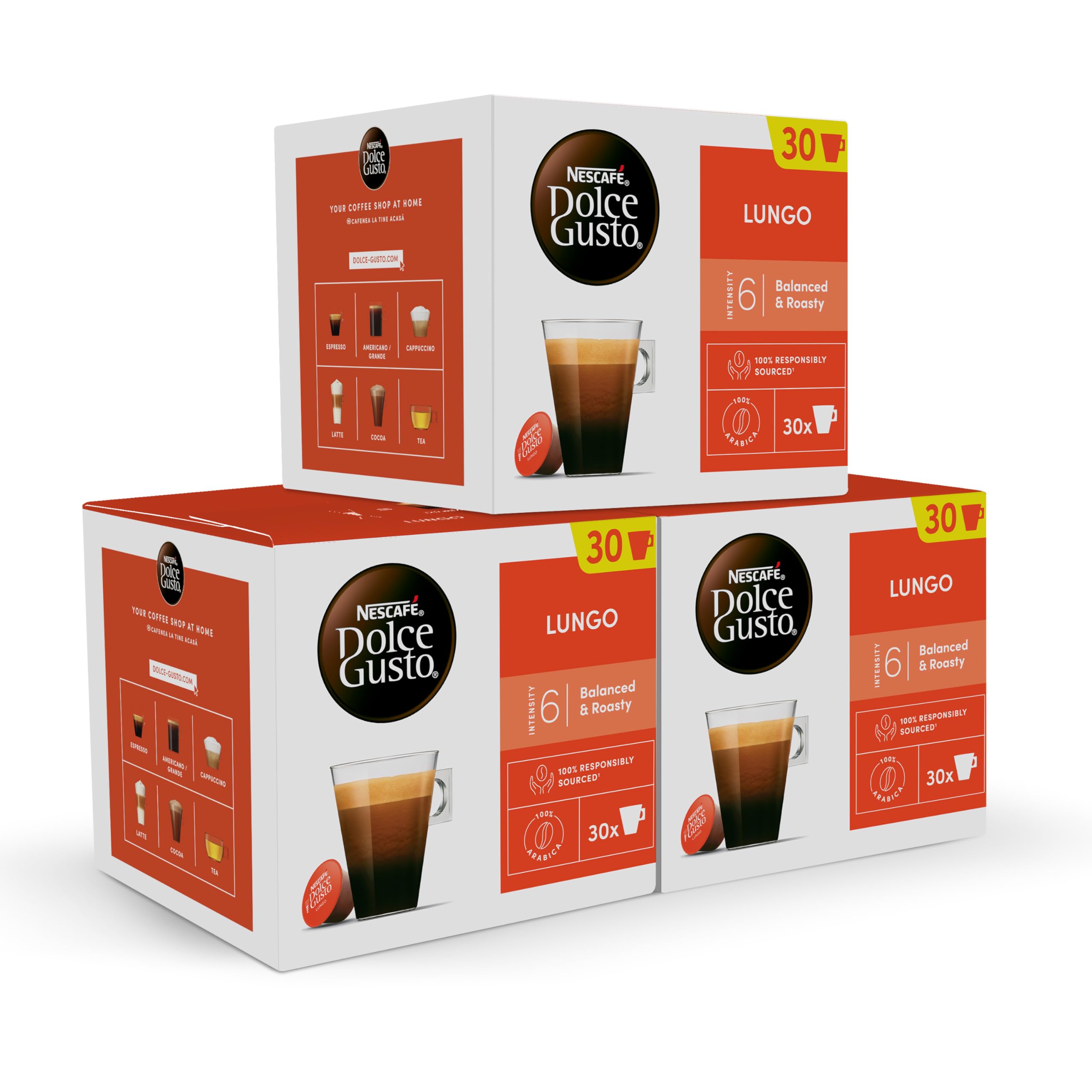 NESCAFÉ DOLCE GUSTO Nescafé Dolce Gusto Caffè Lungo - Set 3 Contenitori Caffè, 3 x 30 Capsule
