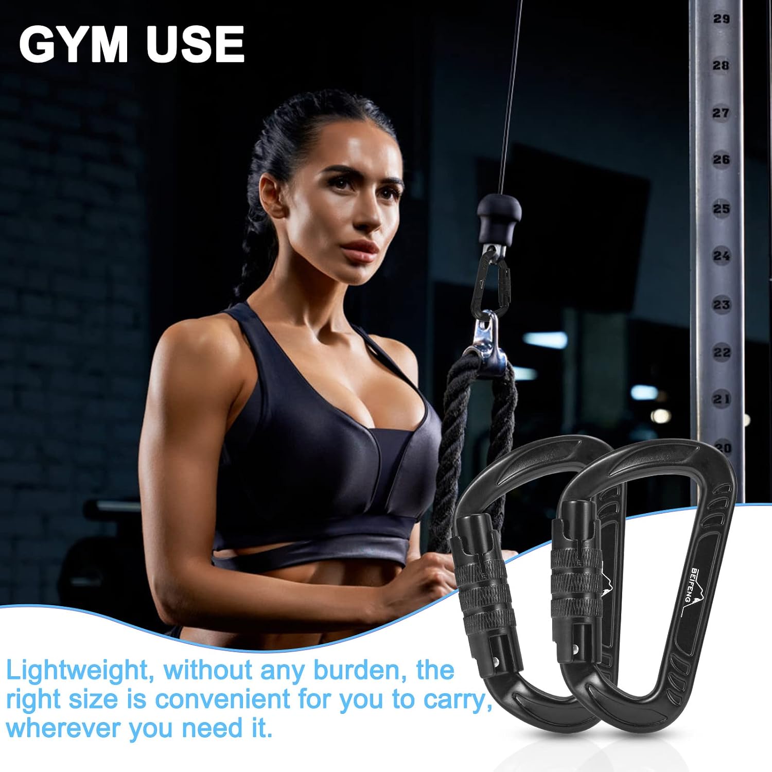 BEIFENG Heavy Duty Lightweight Locking Carabiner Clips D Ring for Camping Hiking Outdoor Gym etc, Carabiner with Lock Small Carabiners for Dog Leash & Harness