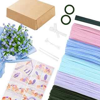 400Pcs Pipe Cleaners Craft for Flowers,5 Assorted Colors Fluffy Pipe Cleaners Bulk,Chenille Stems for DIY Flower Making Kit,Includes Floral Wires, Tape,Glue Sticks,Stamen and Ribbon