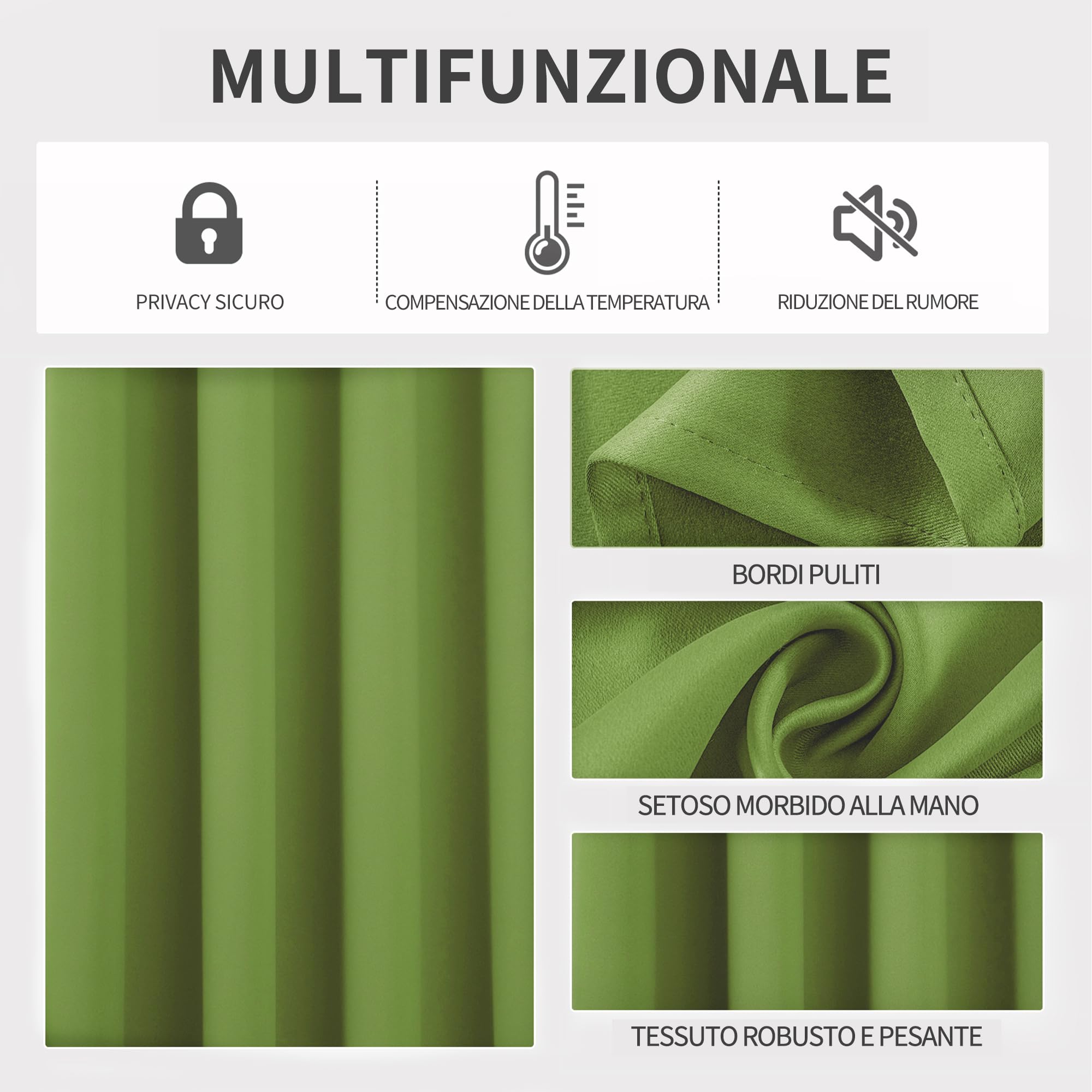 Joydeco Tende Oscuranti per Interni 2 Pezzi, Tende Termiche con Occhielli per Soggiorno Moderne, Cameretta Bambini, Camera da Letto Blackout Curtains(2xL140xA260,Verde)