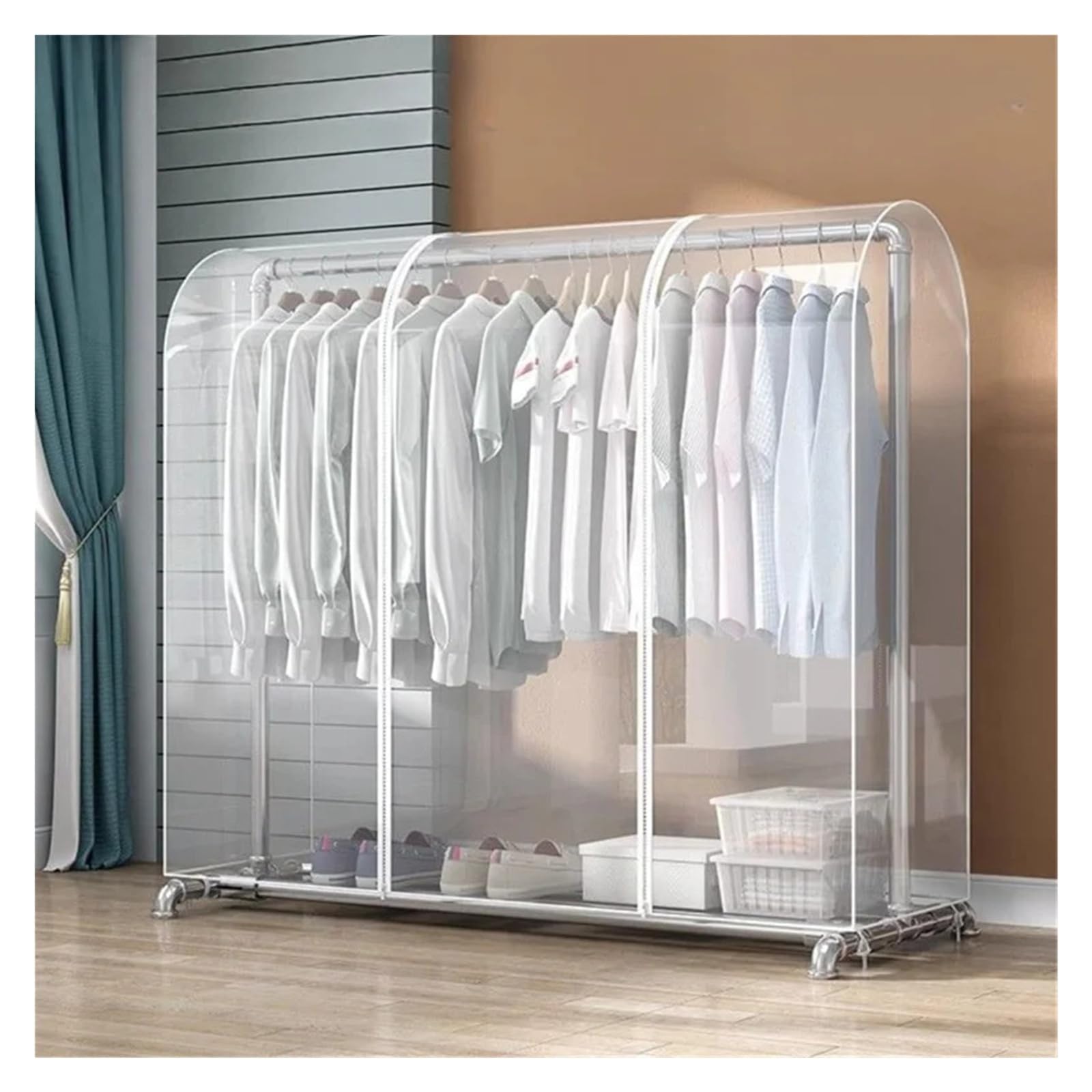 Clothes Rack Cover Garment Coat Dust Moisture Proof Protection Transparent Square Full Cover For Floor-standing Drying Rack