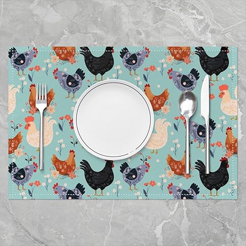 Miniatura 10 de Juego de 4 manteles individuales de perezoso lindos, girasol, flores amarillas, plantas, lavables, 12 x 18 pulgadas para decoración de mesa de