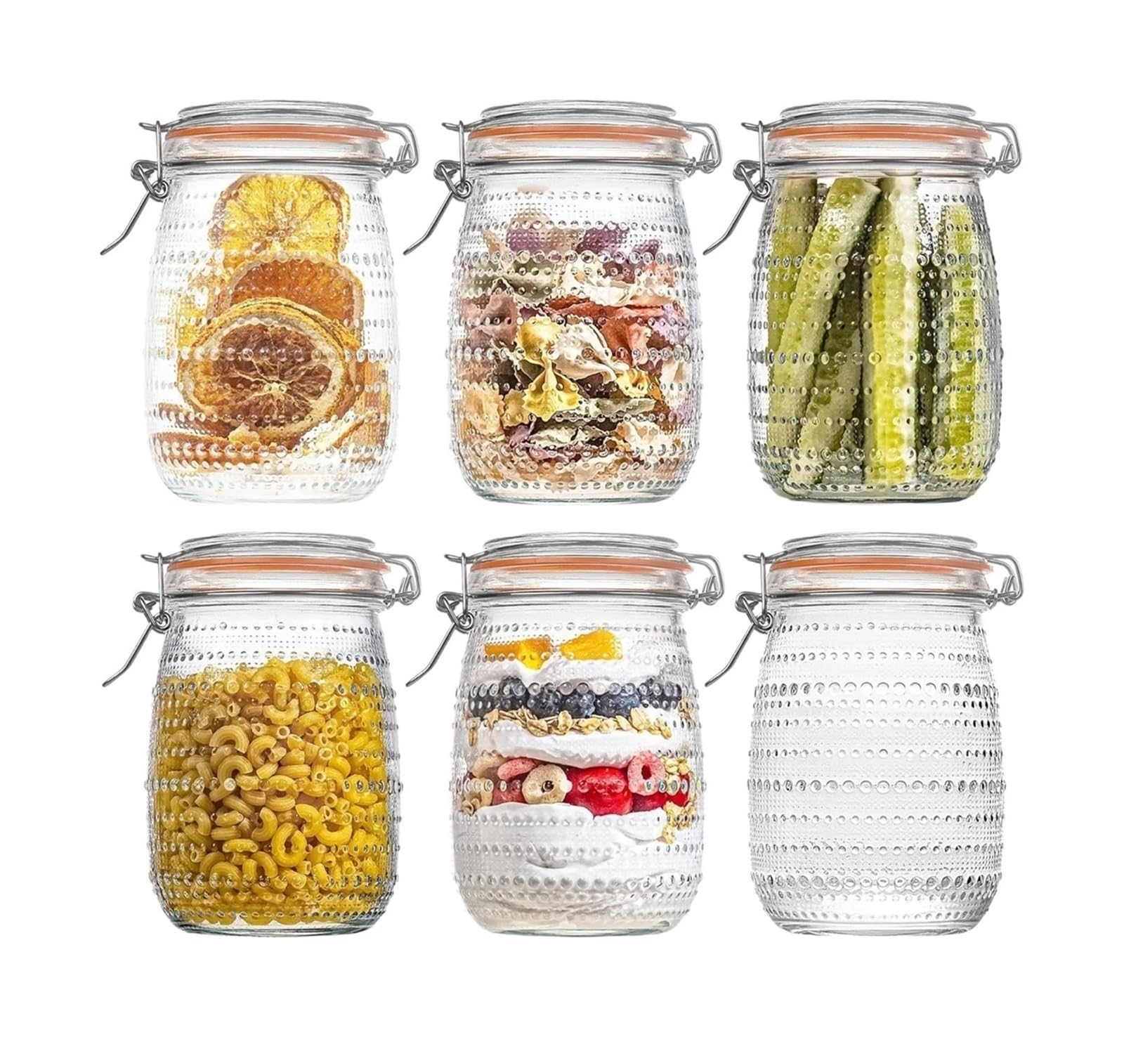 ZNJAMN 6 Pack Glass Jars With Airtight Lids, Wide Mouth Canning With Clip Top For Kitchen Storage Pickling Salad for Pickling