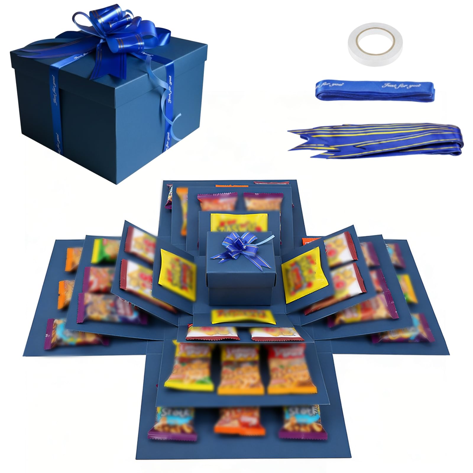 Vfrdsa Explosion Gift Box, DIY Surprise Box - 5 Layer Creative Explosion Box with Tape & Ribbon, DIY Surprise Box for Anniversary, Birthday, Valentine's Day, for Women Men Friends Family(Blue)