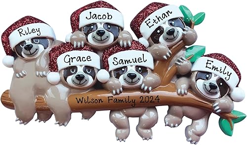 Miniatura 6 de Adorno personalizado 2023, familia de 4 perezosos, decoración para árbol de Navidad, adornos colgantes sin adornos personalizados (Familia de 4)