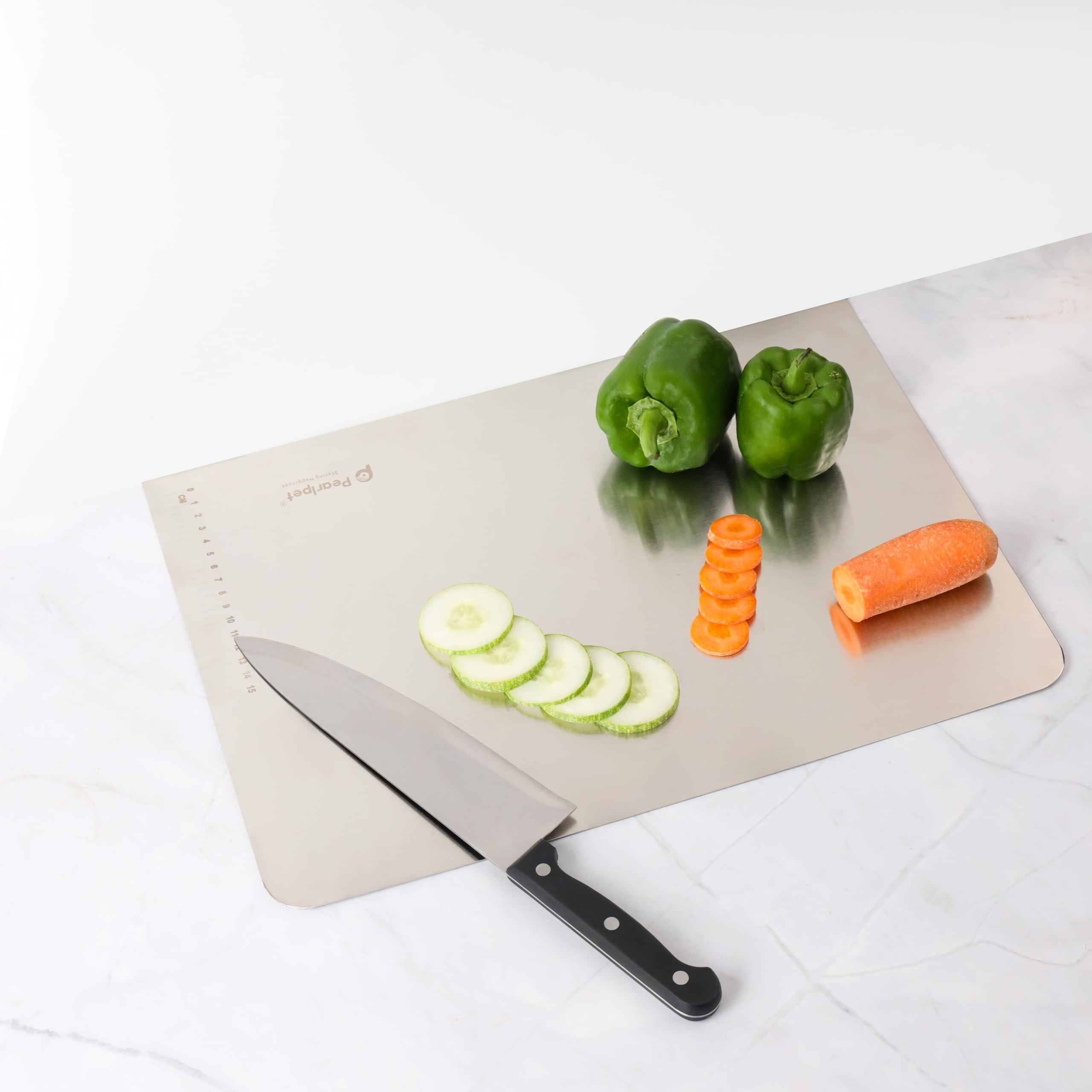 PEARLPET Stainless Steel Countertop Chopping Board - Versatile, Durable, and Hygienic |Heavy-Duty Countertop Board for Vegetables, Fruits, Meats, Kneading Dough, Medium (35cm x 31cm) 1