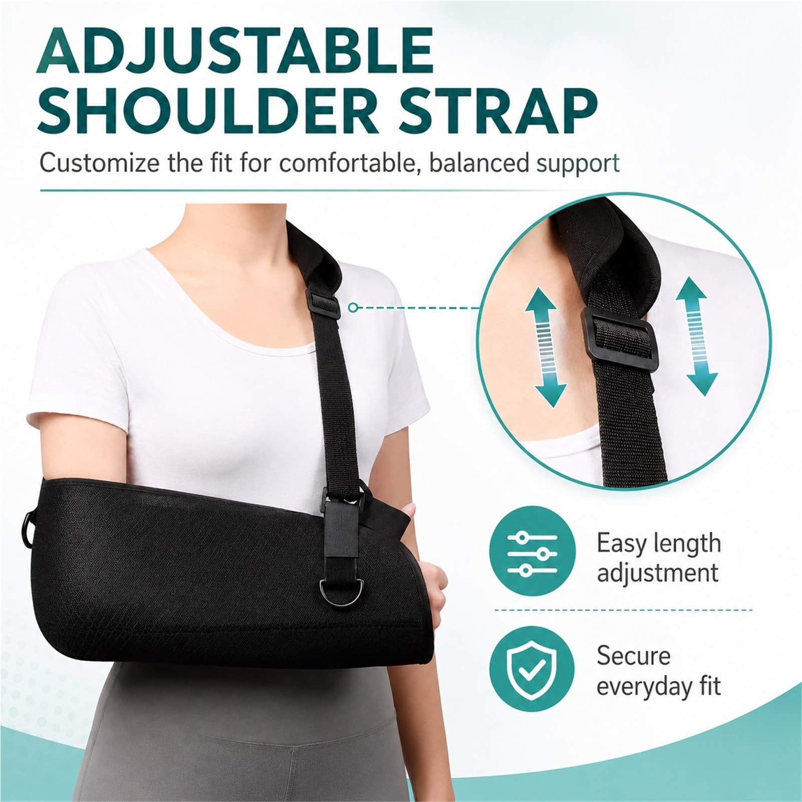 Cabestrillo para Brazo Inmovilizador Hombro Codo Muñeca con Placa de Soporte Rígida Malla Transpirable Correa Acolchada y Cinturón Ajustable Postoperatorio(L)