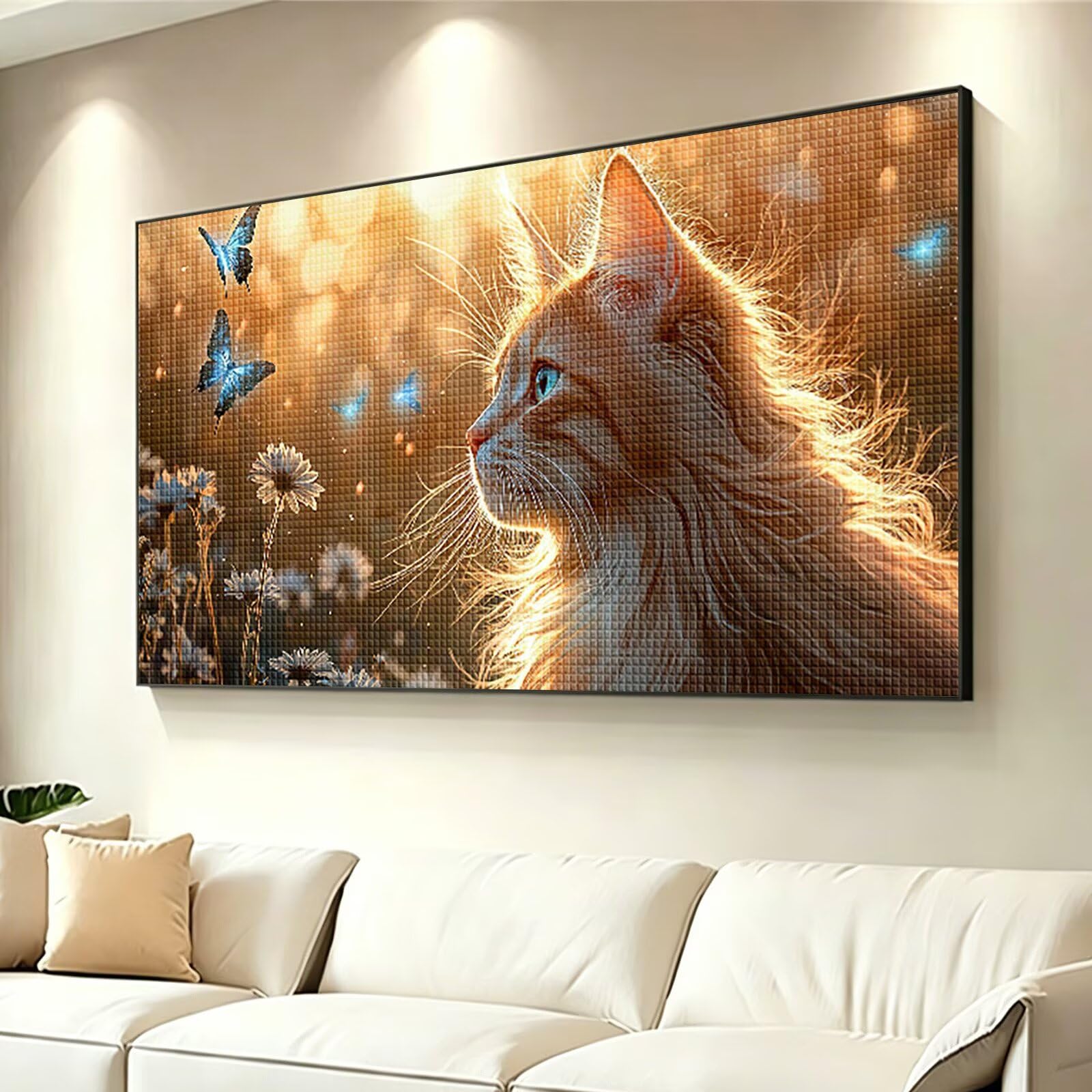 Diamond Painting Grande 120x60cm Mariposa Diamond Painting Adultos, DIY Gato Pintura de Diamante Manualidades Adultos, 5D Cuadrado Rhinestone Bordado Punto de Cruz para Home Decoration Regalo 0J-73