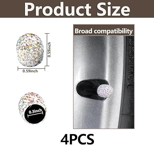 Miniatura 2 de 4 tapas de válvula de neumático de automóvil hechas a mano con diamantes de imitación, cubierta de tapa de aire de vástago de cristal brillante,