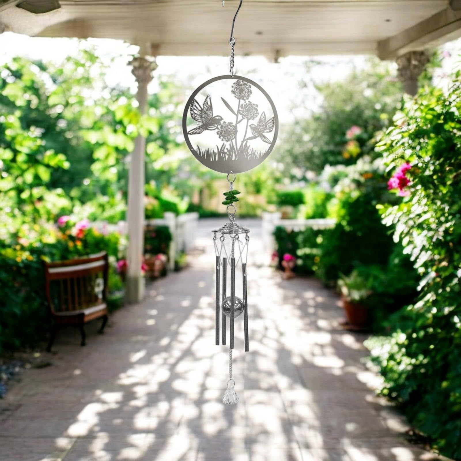 Stainless Steel Hanging Wind Chime – Outdoor Garden Decor – Soothing Nature-Inspired Metal Chimes for Patio, Balcony & Yard – Multiple Designs (Bird)