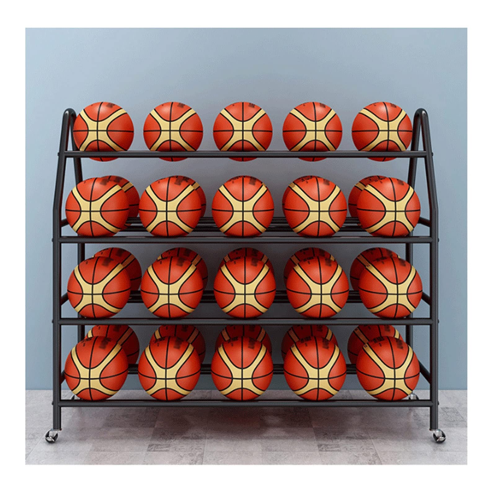 4-poziomowy stojak do przechowywania koszykówki na kółkach, pomieści 35 piłek, przenośny organizer do sportów na świeżym powietrzu, czarny, 82 cm, idealny do piłki nożnej i koszykówki
