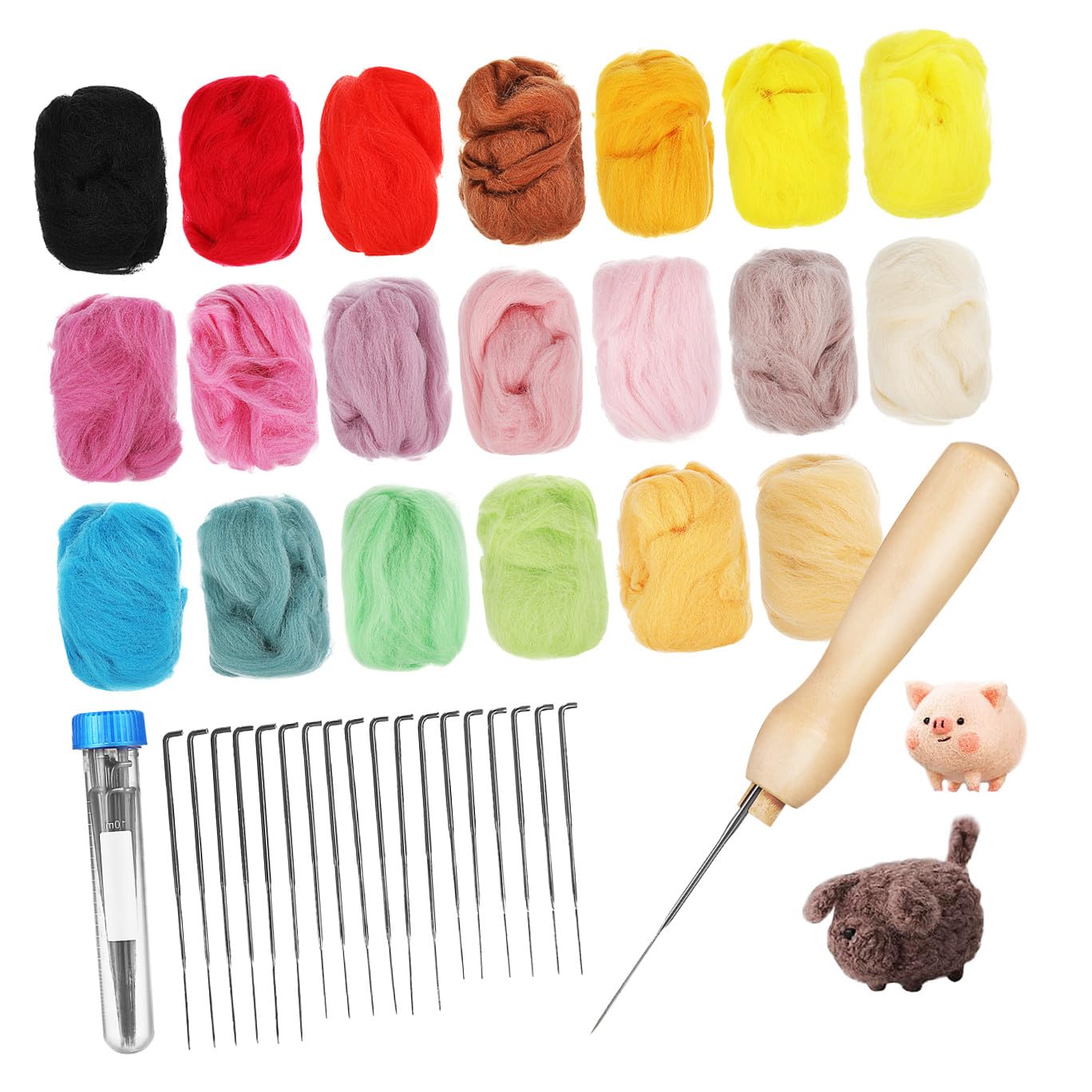 Nadelfilz 18 Nadeln in DREI Größen Satz mit 20 Farben für Anfänger und Präzise Details aus Wolle Filzwolle Je 10g Großer Blauer Behälter für Kreative Bastelprojekte