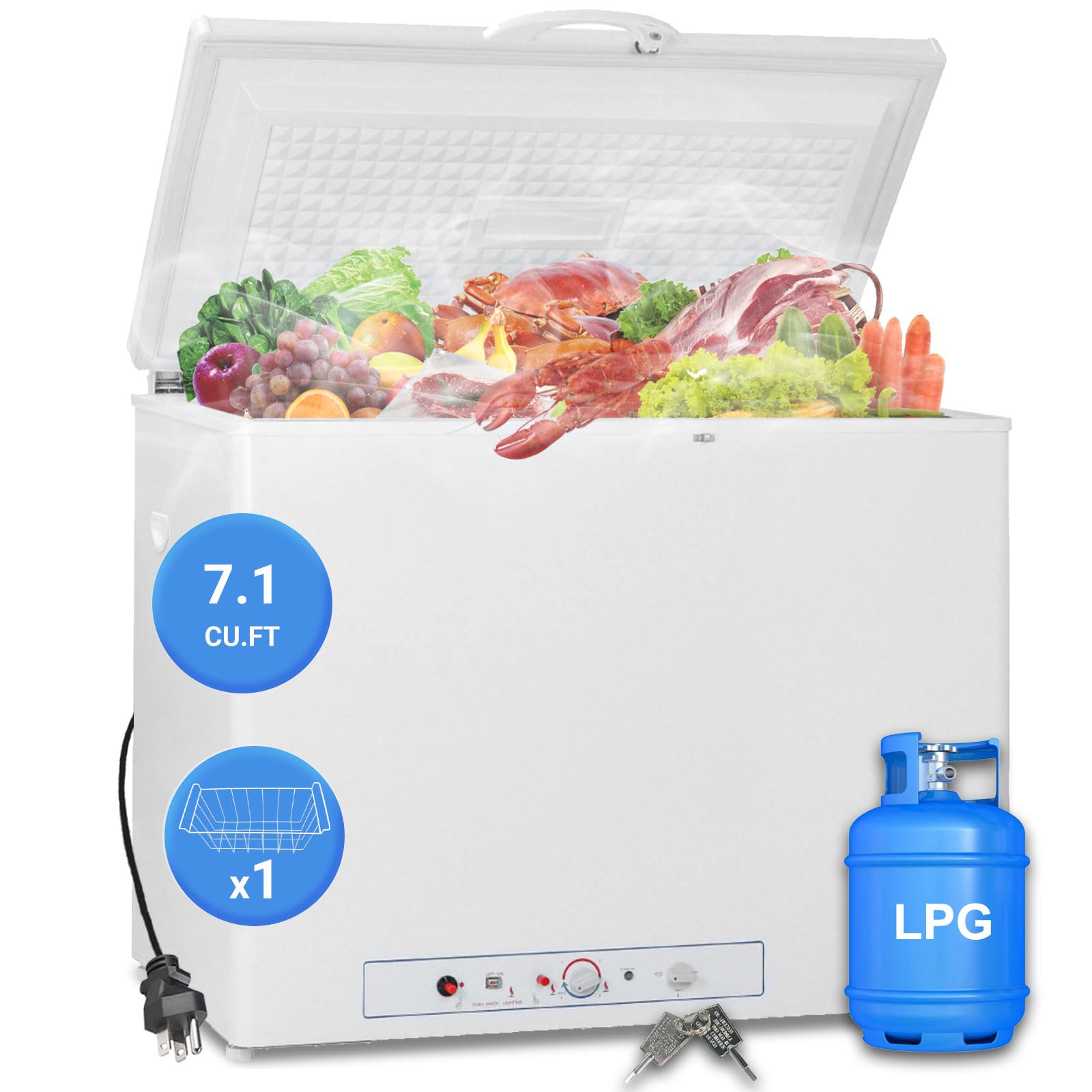 Propane Freezer 7.1 Cu.Ft,110V / LPG Gas Freezer,Chest Freezer with Removable Basket and Lock for Off Grid,Garage, RV,Food Truck,Cabins,Camping | Fridge.com