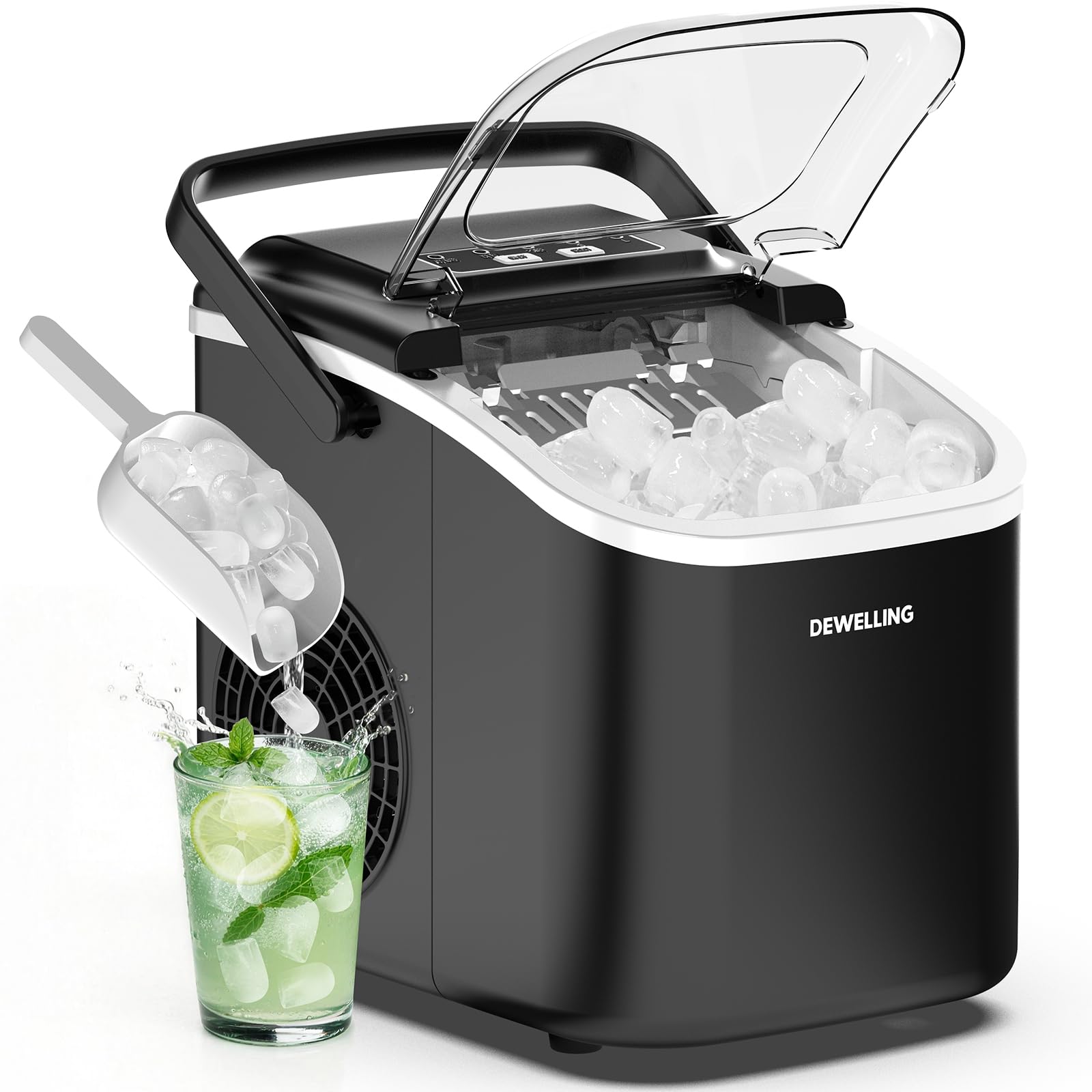 Máquina de cubitos de hielo – 8 cubitos de hielo en 6 minutos (12 kg/24 h), autolimpieza y silenciosa, 2 tamaños de cubitos de hielo, máquina de hielo portátil para cocina, fiesta, camping y