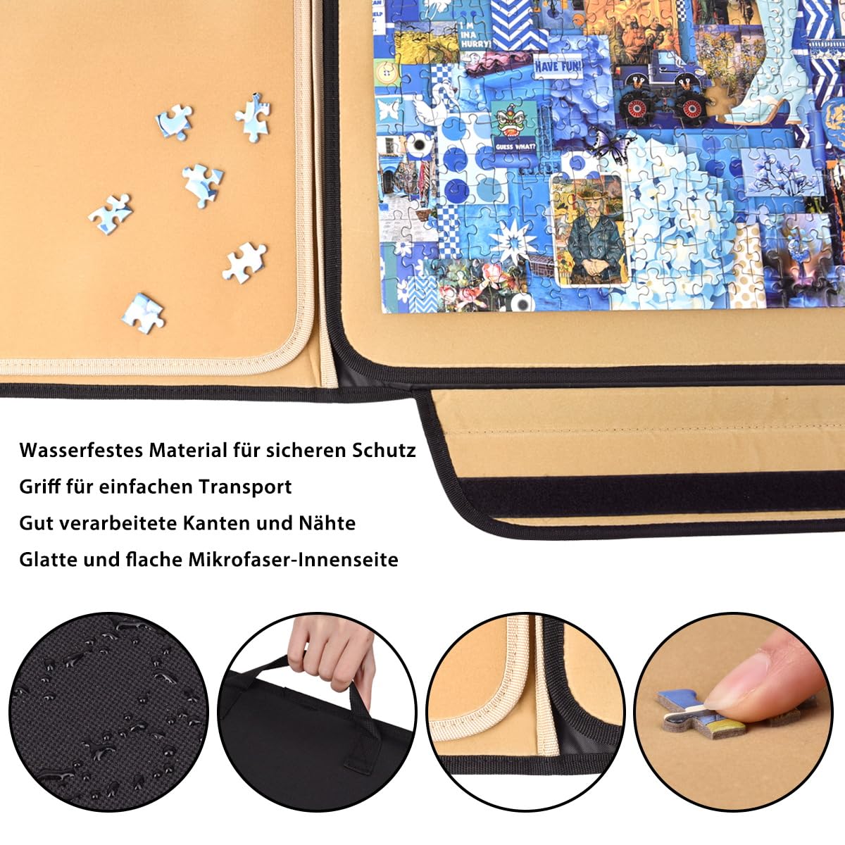 1500 Teile Puzzlebrett, tragbares Puzzlebrett, Puzzletischplatte, Puzzle-Aufbewahrung mit Sortierfächern & abnehmbarem Brett, rutschfeste Oberfläche