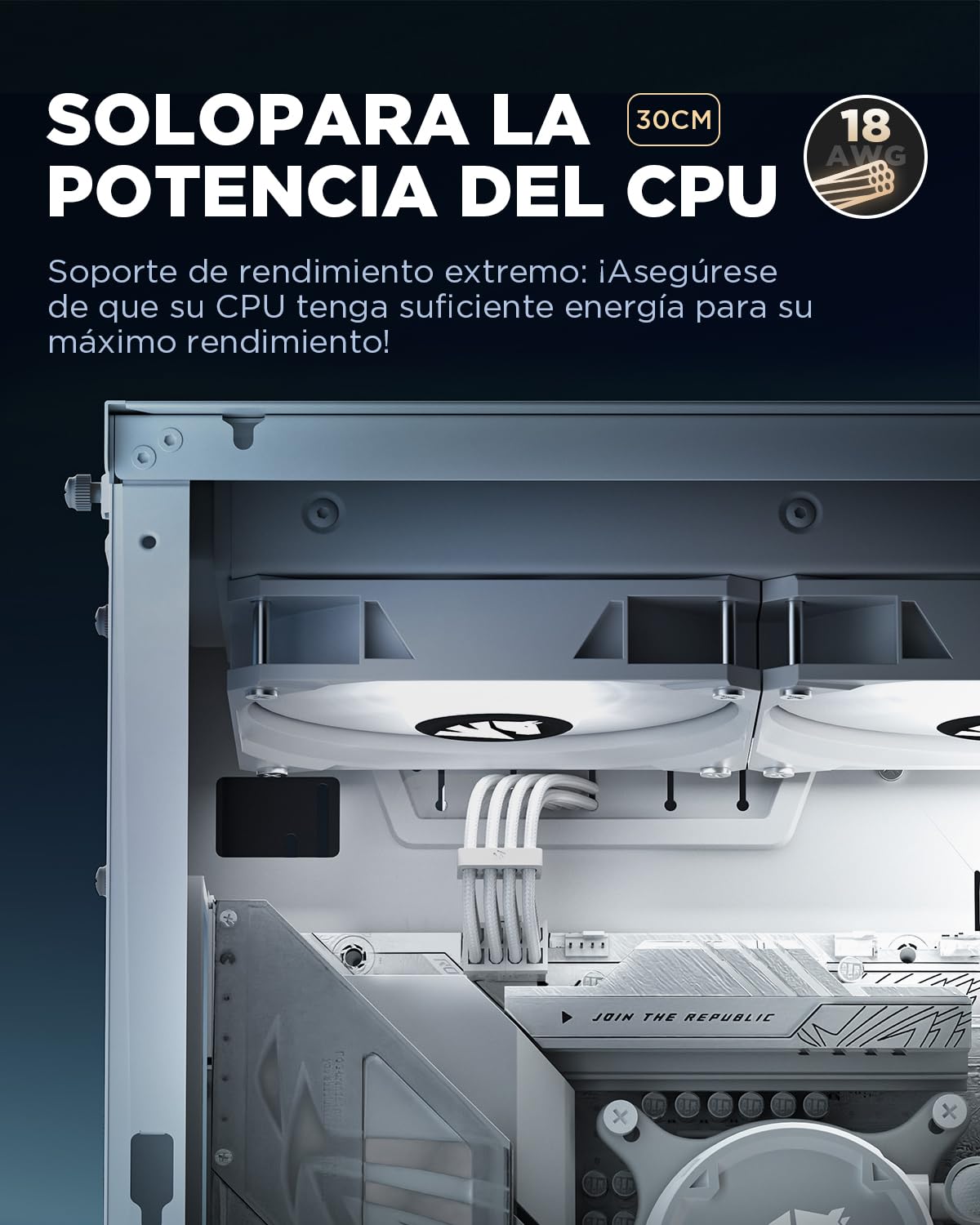 AsiaHorse Cable de extensión PSU, Kit de Cables con Funda para GPU/CPU,16AWG Extensiones de Cable de alimentación con peines de Cable,Gestión de Cables 24PIN/ (6+2) Pin/ (4+4) Pin, 30CM, Blanco Puro