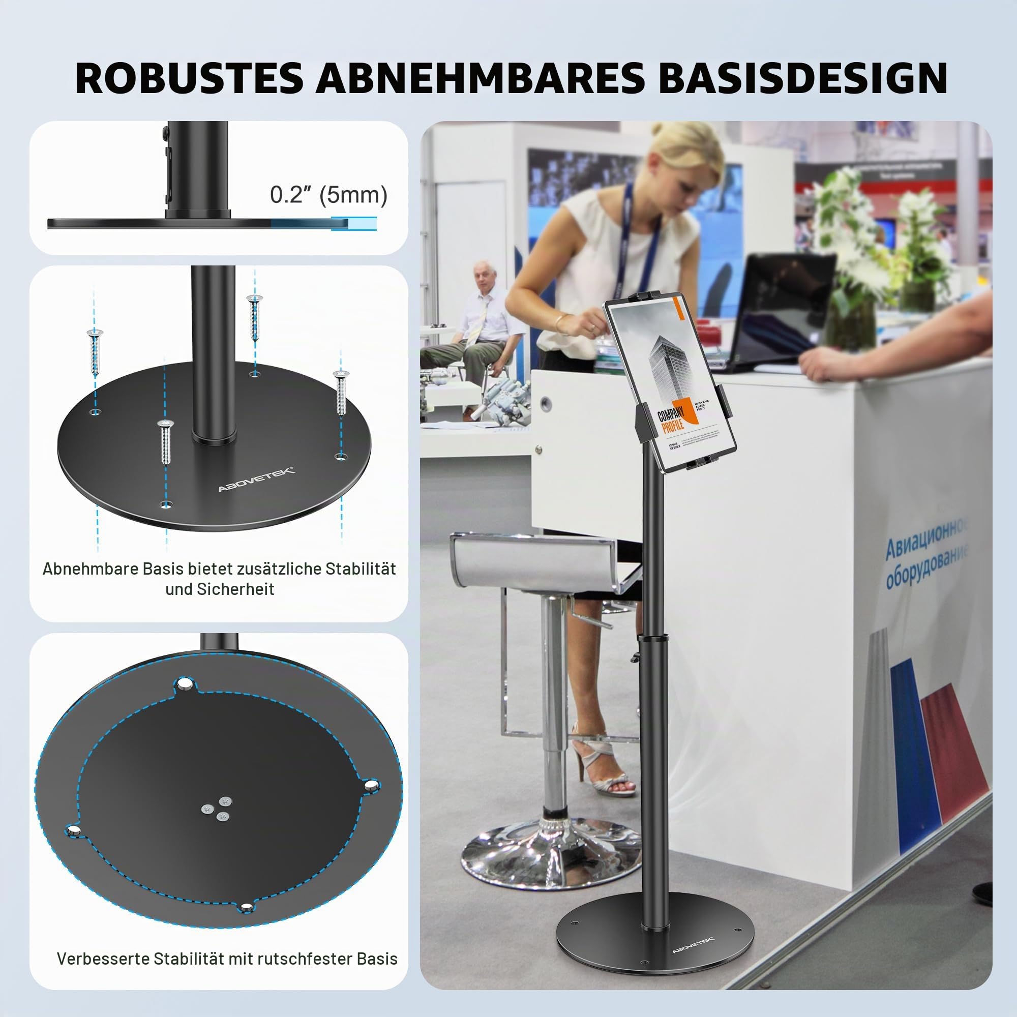 AboveTEK iPad Kiosk Bodenständer - Höhenverstellbarer POS Tablet Bodenständer, 360° drehbare Universal-Halterung für 7,9" bis 11" Tablets - Diebstahlsicherer Ständer für den Einzelhandel