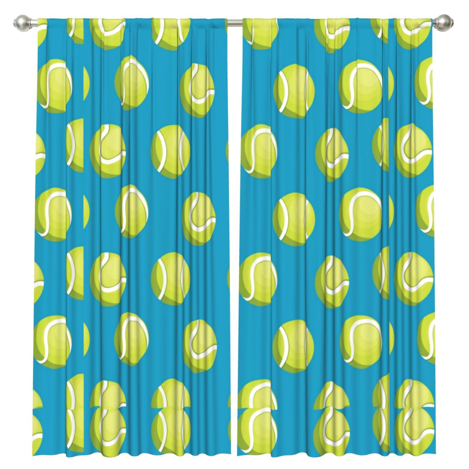 InOmak Balls Tennis Pattern, 2 Panels Window Curtains 52 x 84 Inch Blackout Curtains for Living Room Bedroom