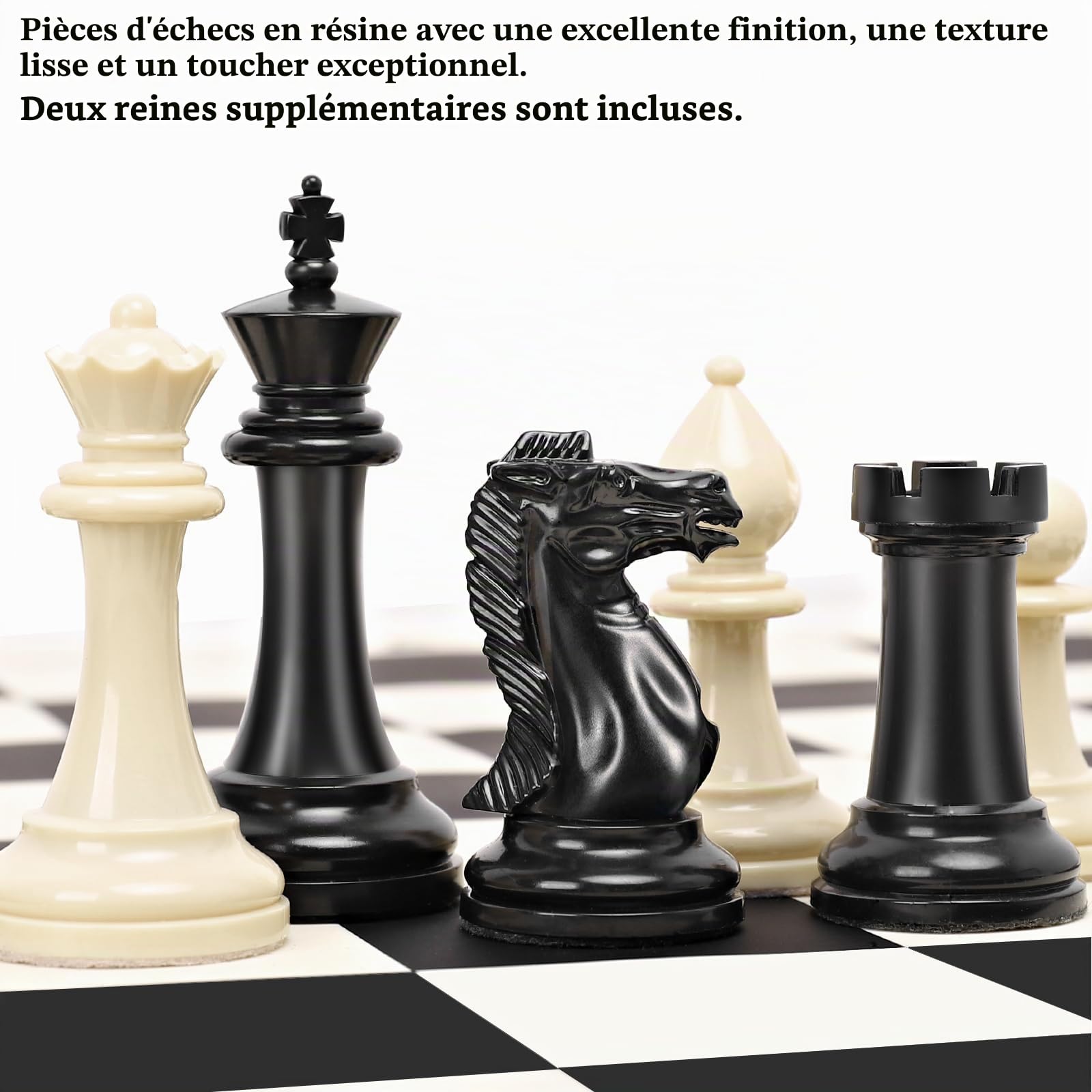 Jeu d'échecs – Échiquier de tournoi en silicone de 50,8 cm, pièces d'échecs Staunton avec 2 reines supplémentaires, jeu d'échecs professionnel portable avec sac de rangement