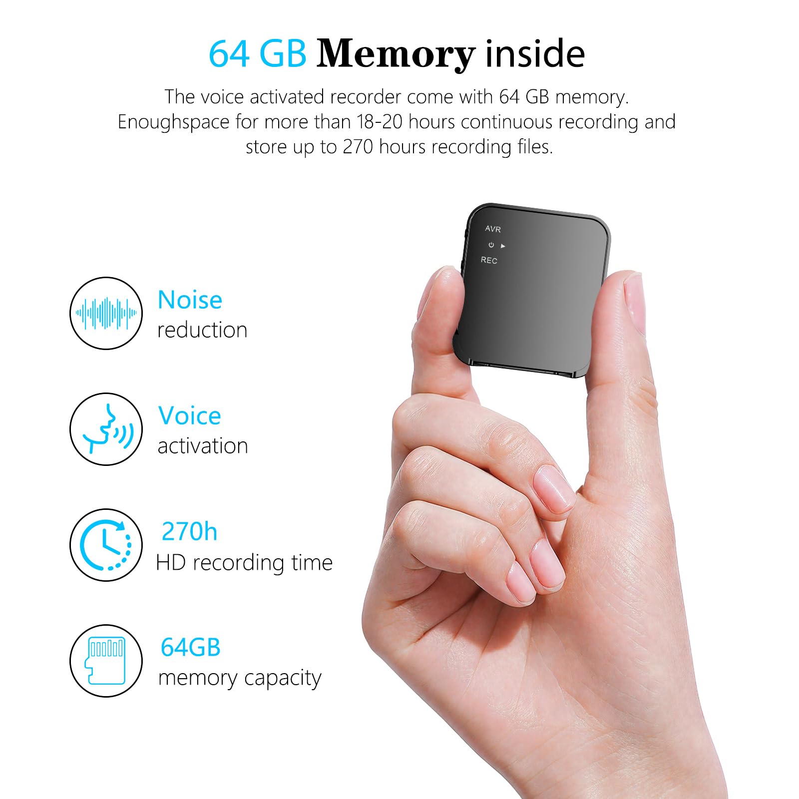 Digital Voice Recorder, Mini Digitales Diktiergerät, AI Rauschunterdrückung, 3072Kbps Magnetic Diktiergerät mit Playback für Interviews/Klassen/Meeting