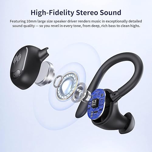 Miniatura 5 de PSIER Auriculares inalámbricos Bluetooth 50H Playtime Ear Buds Bluetooth 5.3 Dual Power Display Auriculares deportivos con ganchos para los oídos