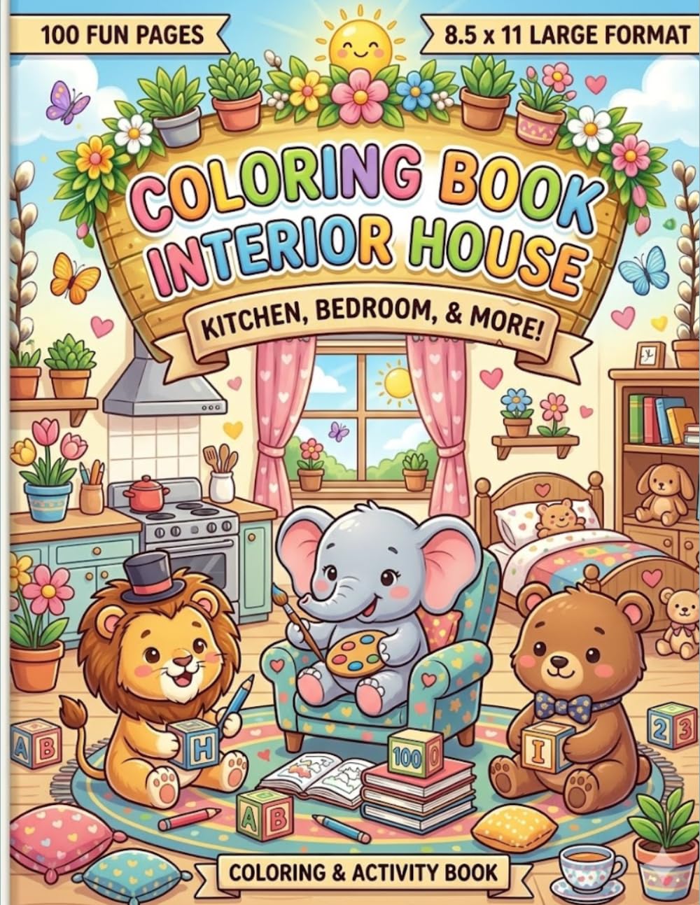 Bold and Easy Interior House Coloring Book: 100 Jumbo and Simple Pages of Home Interiors for Kids | Big Outlines of Kitchens, Bedrooms, and Cozy ... Stress-Free Fun for Toddlers and Preschoolers