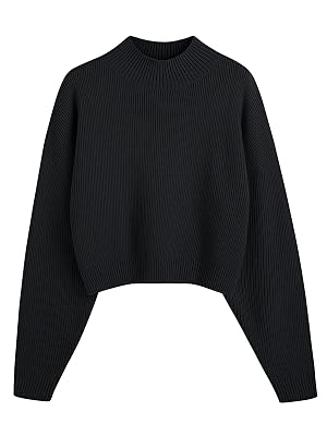 LILLUSORY Womens Turtleneck Mock Cropped Sweaters Winter Cute Oversized Knit Trendy Tops Fashion Long Sleeve Fall Clothes