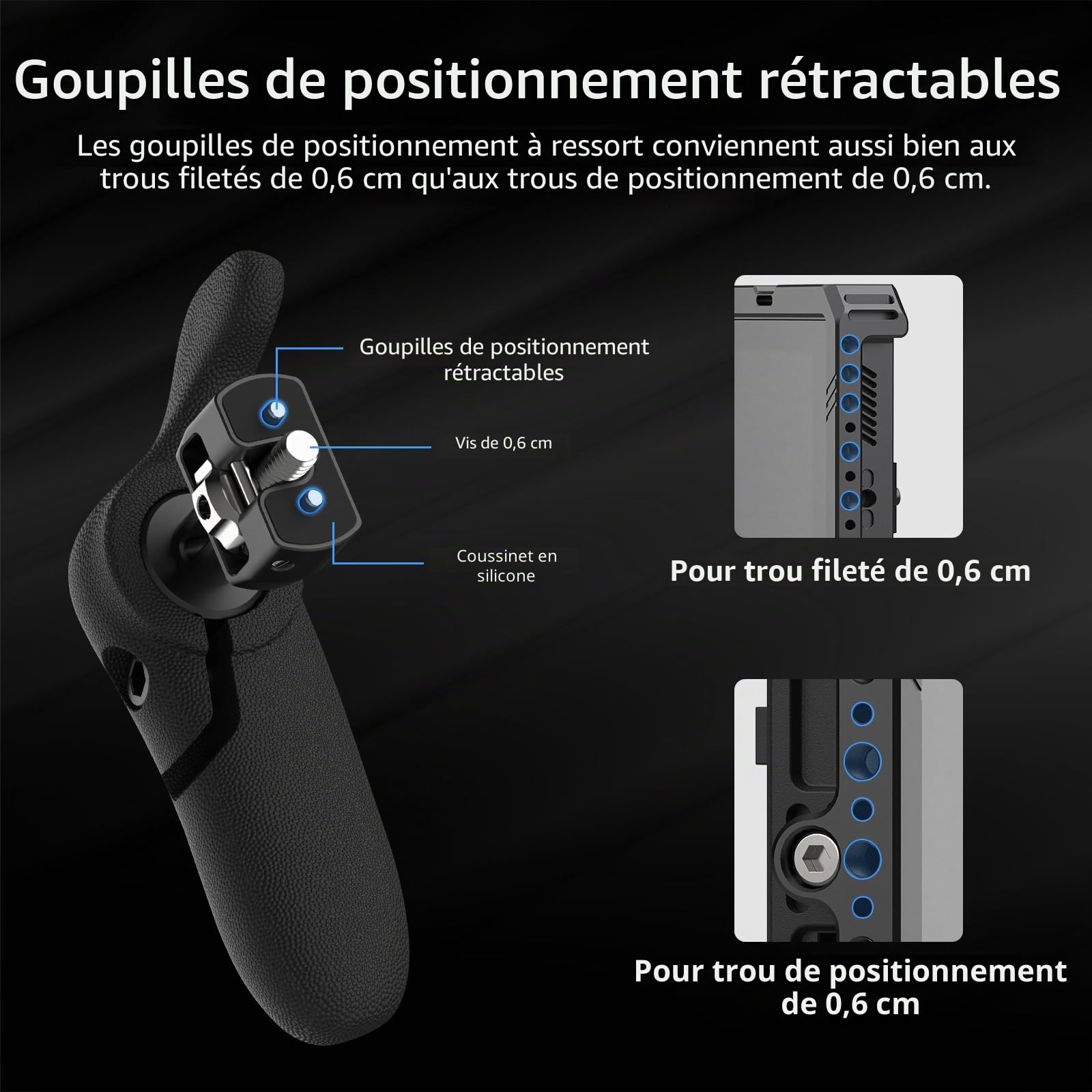 Nitze Poignée Latérale avec Vis 1/4" et Goupilles de Positionnement Rétractables, Réglable 360° pour Ipad, Moniteur et Cage Appareil Photo PA32D