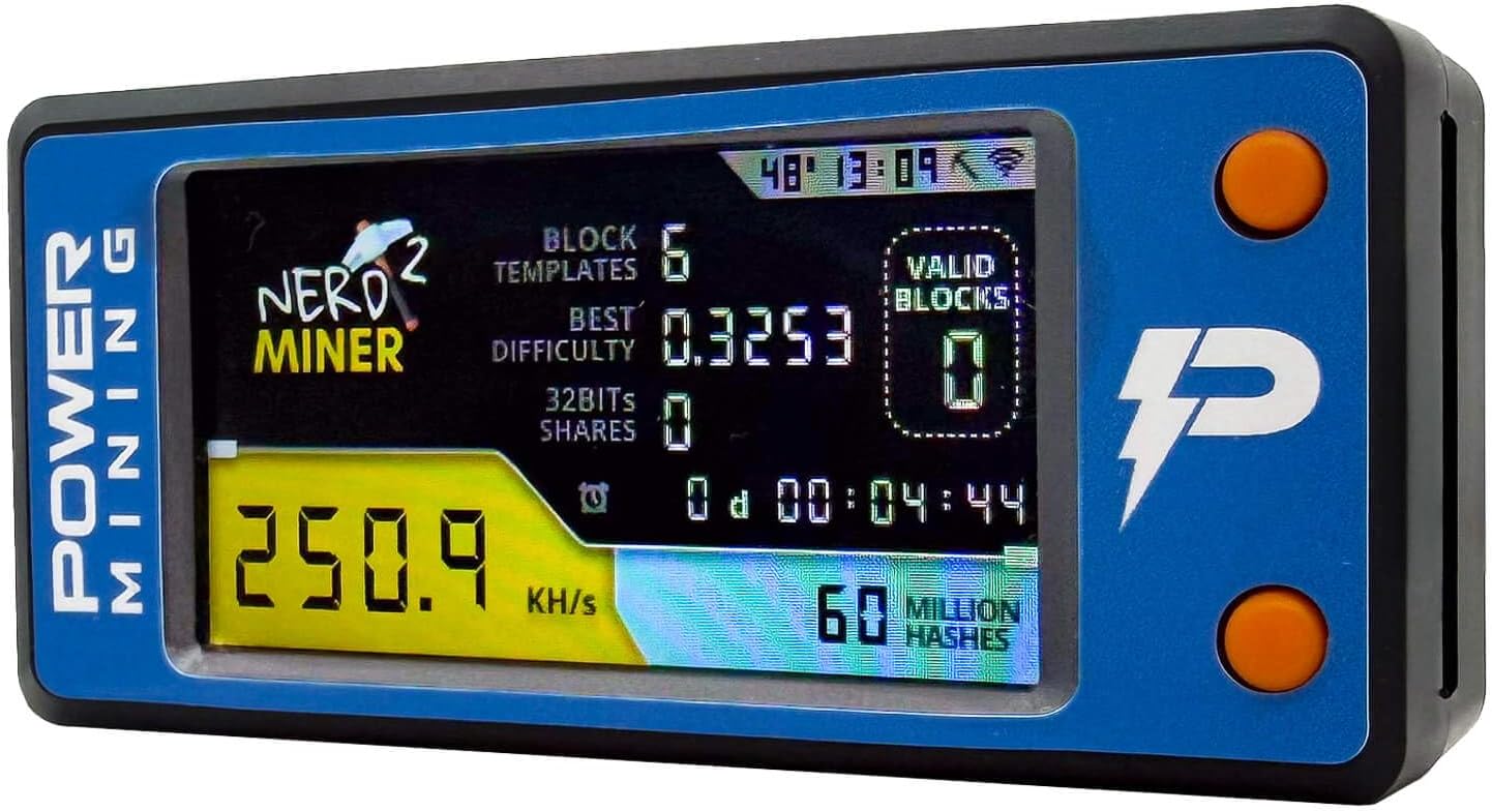 NerdMiner V2 Open Source Bitcoin Miner – 256KH/s ESP32-S3 Dual-core LX7 Solo BTC Miner with 1.9" LCD Color Screen, 1W Power Consumption, WiFi 2.4GHz, USB-C Educational Crypto Mining Device