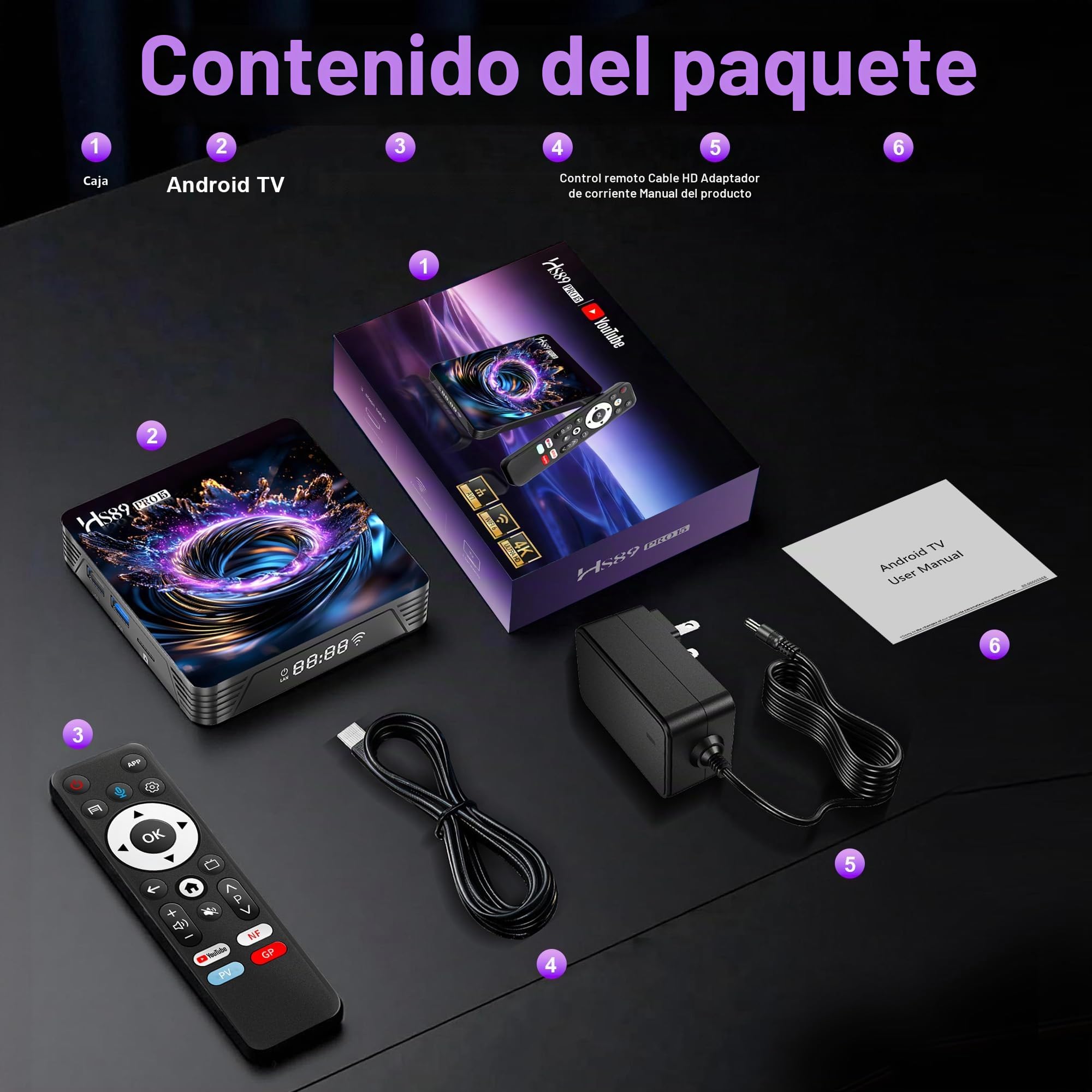 Android TV Box 14.0, 4GB RAM 32GB ROM RK3539 Quad-Core, Dual WiFi 6, 4K | Bluetooth 5.4,Android Box Supports 64GB Micro SD,Voice Remote,USB 2.0/USB 3.0, 10/100M Ethernet
