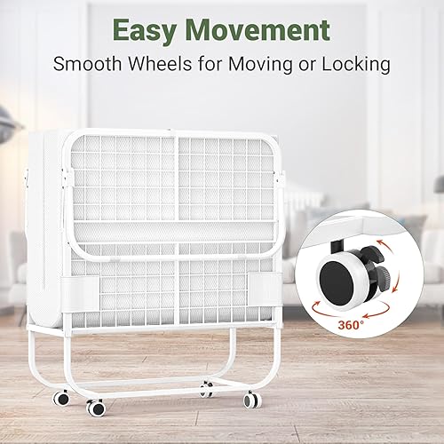 Miniatura 13 de Unikito Cama plegable con colchón para adultos, 75 x 31 pulgadas, cama de invitados portátil plegable con colchón de espuma viscoelástica y marco de