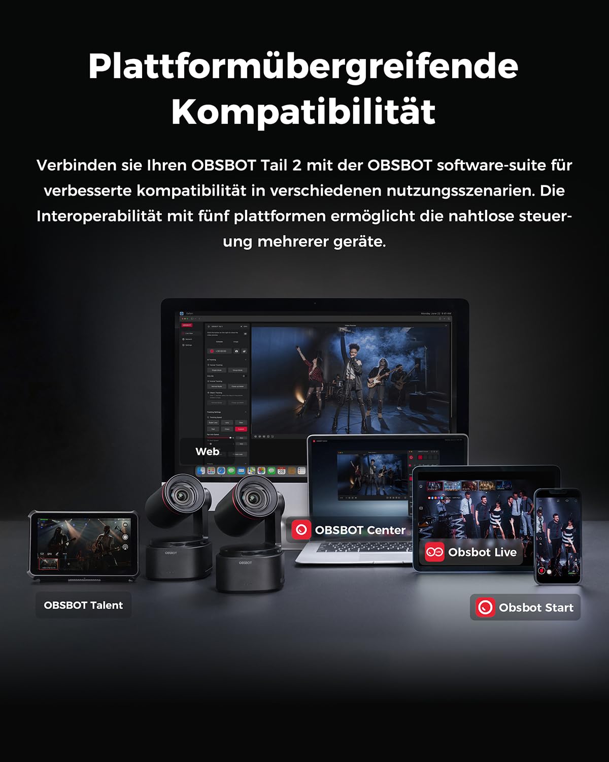 OBSBOT Tail 2 PTZR NDI Kamera 4K@60FPS, Pro KI-Tracking, 1/1,5" CMOS,50 MP | 5X Optischer Zoom, 12X Hybrid-Zoom, SDI/HDMI/IP/USB 3.0-Ausgang, Streaming Für Bildung, Konferenz, Worship(NDI Aktiviert)