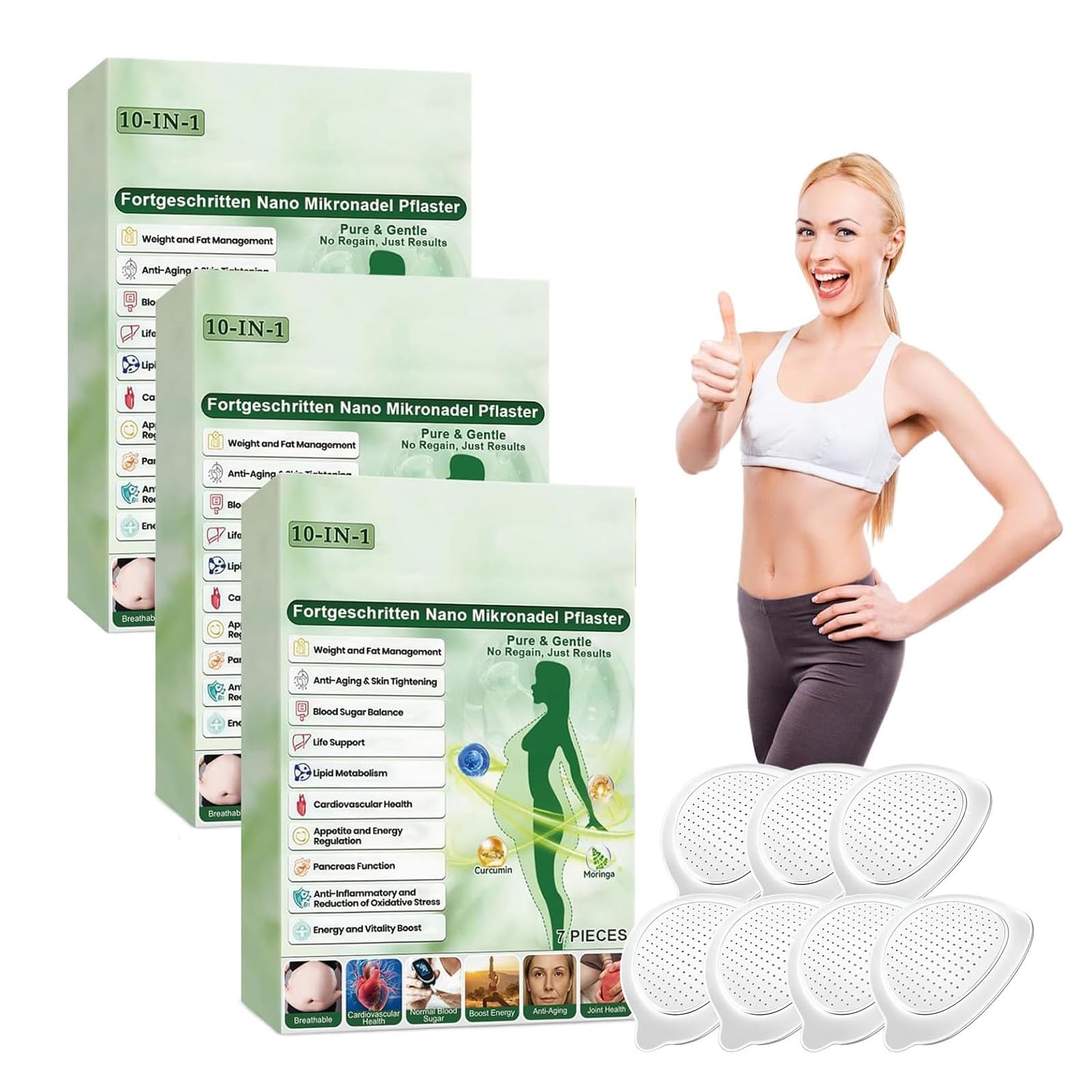 3 Boîtes Moringa Patchs Minceurs 10 en 1, Patch Nano Minceur, Patc h Minceur, Ingrédients Naturels, Patch Corporel Ultra Fin et Invisible, Usage Quotidien pour Homme et Femme