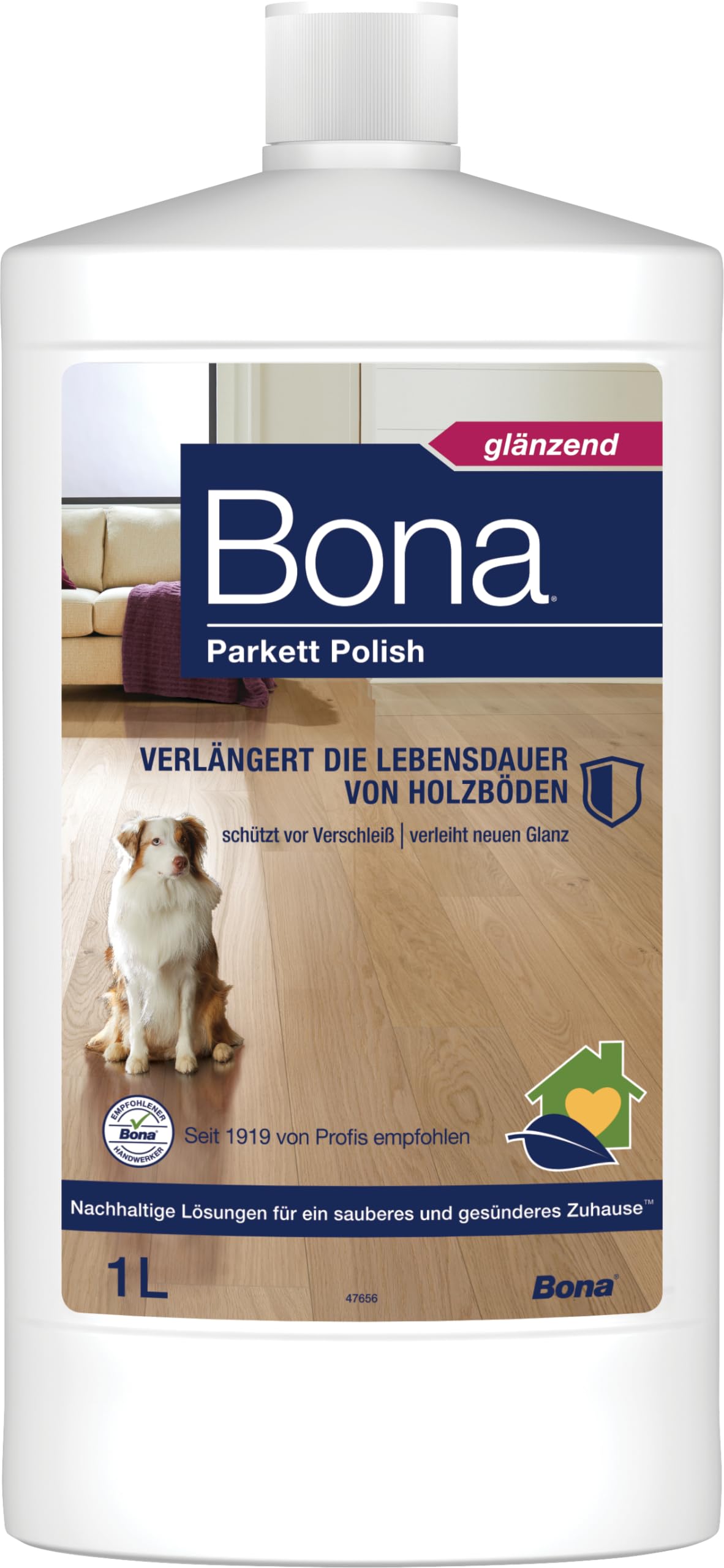 Bona Parkett Öl Polish Glänzend – Parkettreiniger, Pflegeöl und Versiegelung für lackierte Holzböden, 1 L