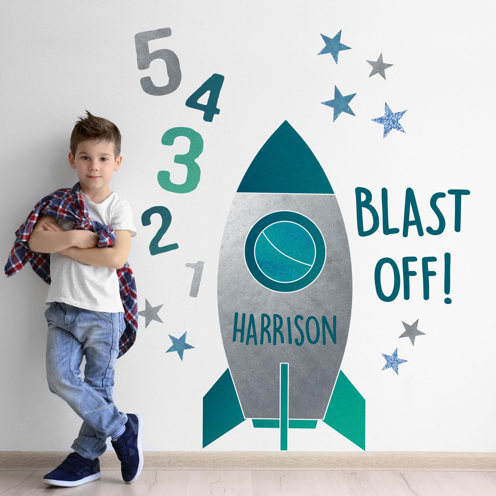 Stickerscape Personalised Rocket Personalised Blast Off Rocket Wall Sticker | Space Wall Stickers | Perfect For A Creating A Space Themed Room