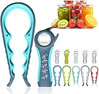 Vista 8 de Abridor de frascos y botellas para manos débiles, kit abridor de latas y botellas multifunción 5 en 1 con mango de silicona, fácil de usar para Rojo