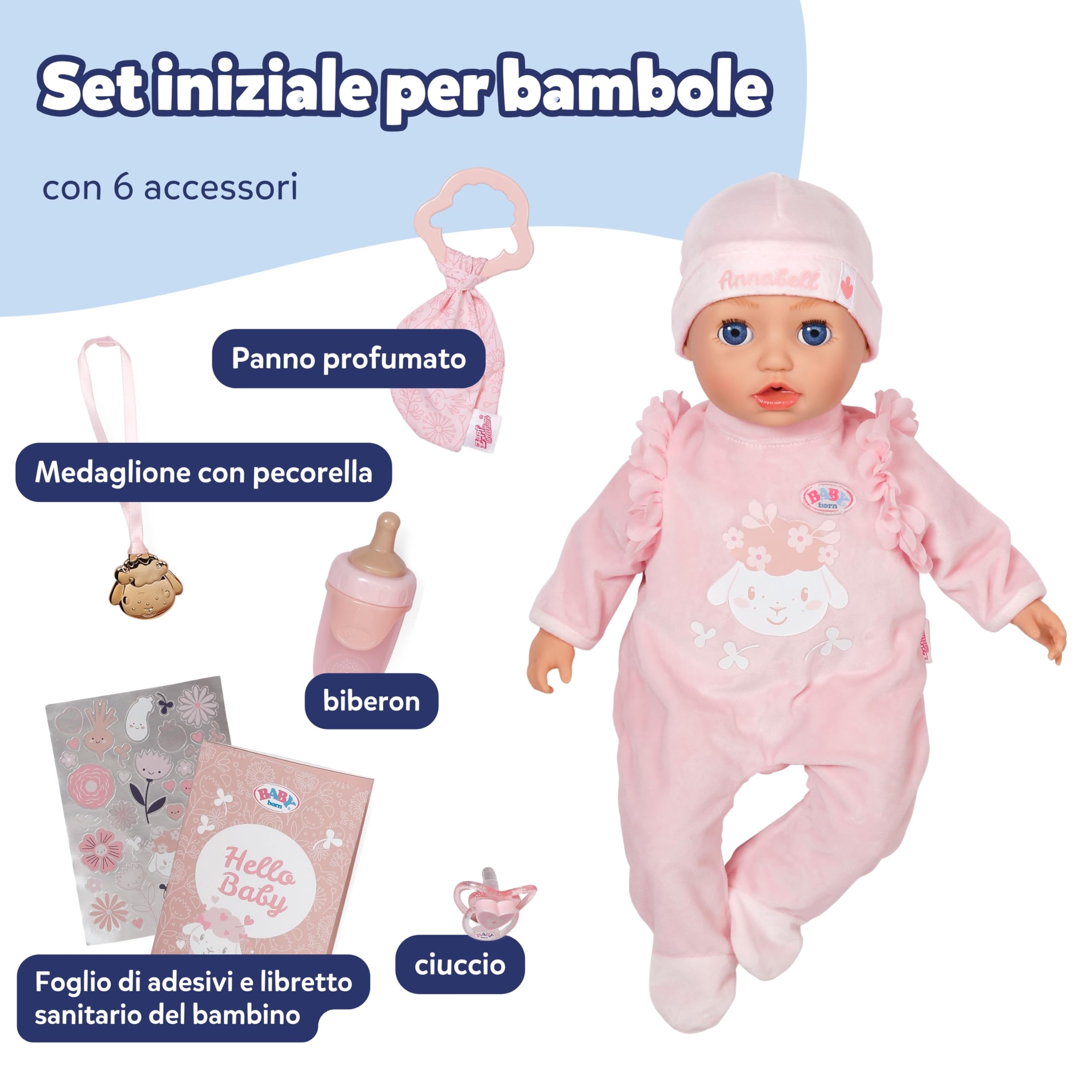 BABY born Annabell 43 cm bambola con suoni e 7 funzioni | Corpo morbido, accessori inclusi, batterie necessarie, da 3 anni