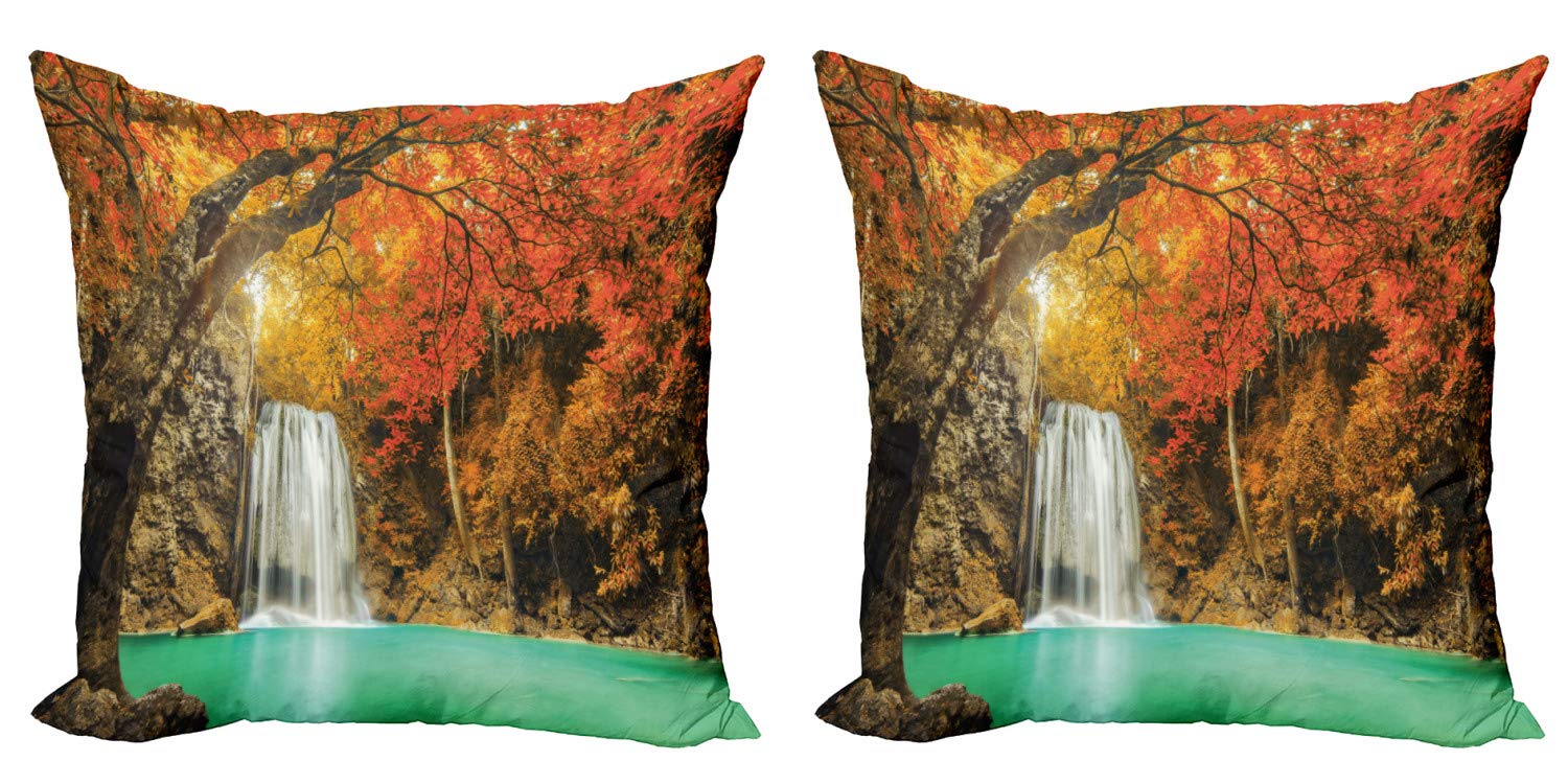 ABAKUHAUS Natura Federe Cuscini Set di 4, Prato di Estate con Daisy, Stampa Digitale Fronte-Retro con Accento Moderno, 45 cm x 45 cm, Lime Green Pale Blue