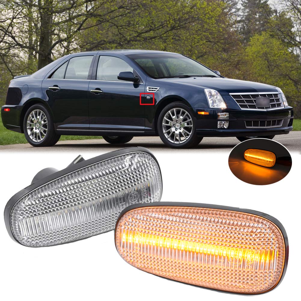 2pcs Full LED Fender Side Marker lights for Ca'dillac STS 2005-2011 Front Indicator Turn Signal Lamp Replace OEM Sidemarker Lamps Clear Lens