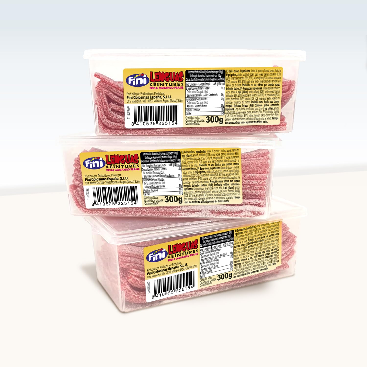Fini Golosinas Lenguas Fresa Pica Cintas de Regaliz Ácido Tarro 290 g