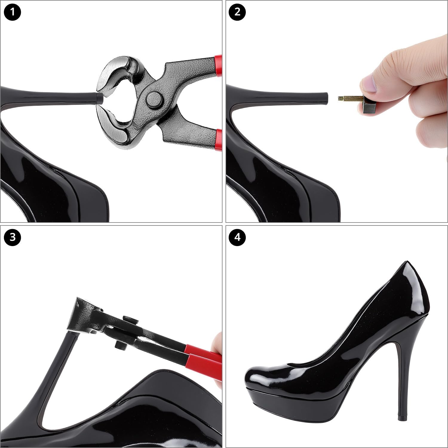 QWORK Shoe Heel Repair Kit, 30 Pairs Women's High Heel Shoes Replacement Tips with Plier, 5 sizes (8-12mm)