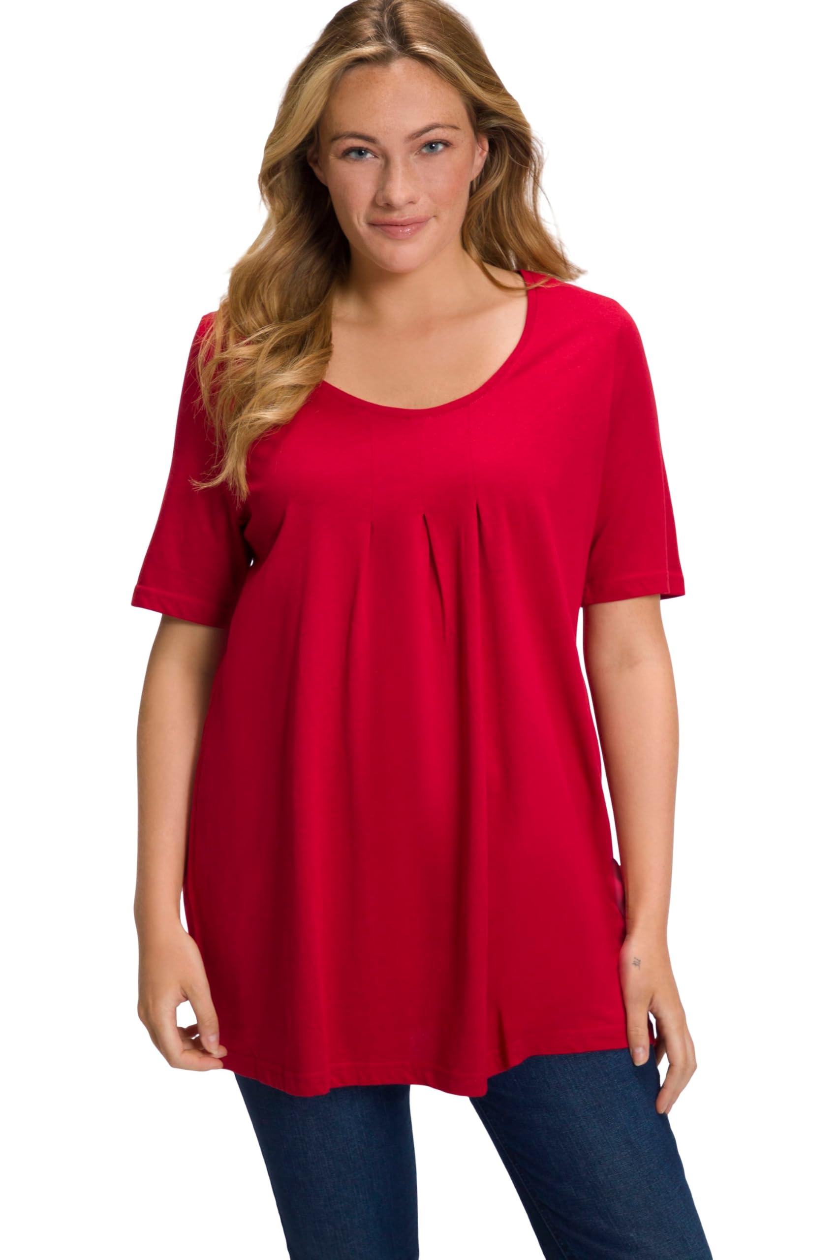 Ulla Popken Women's Mohn T-Shirt, Zierfalten, A-Linie, Rundhals, Halbarm, Modal T Shirts,