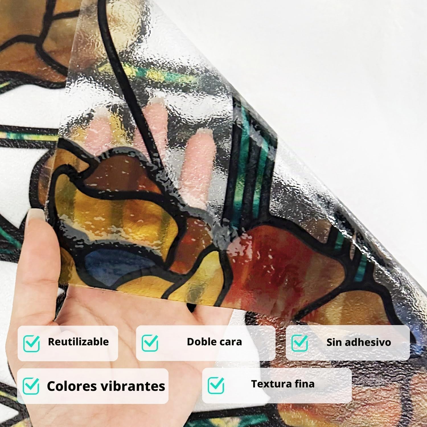 Película decorativa autoadhesiva para ventana, vidrieras, 43 x 300 cm, amapola marrón amarillenta, decoración de vidrio dibujado a mano para dormitorio, sala de estar, cocina y oficinas