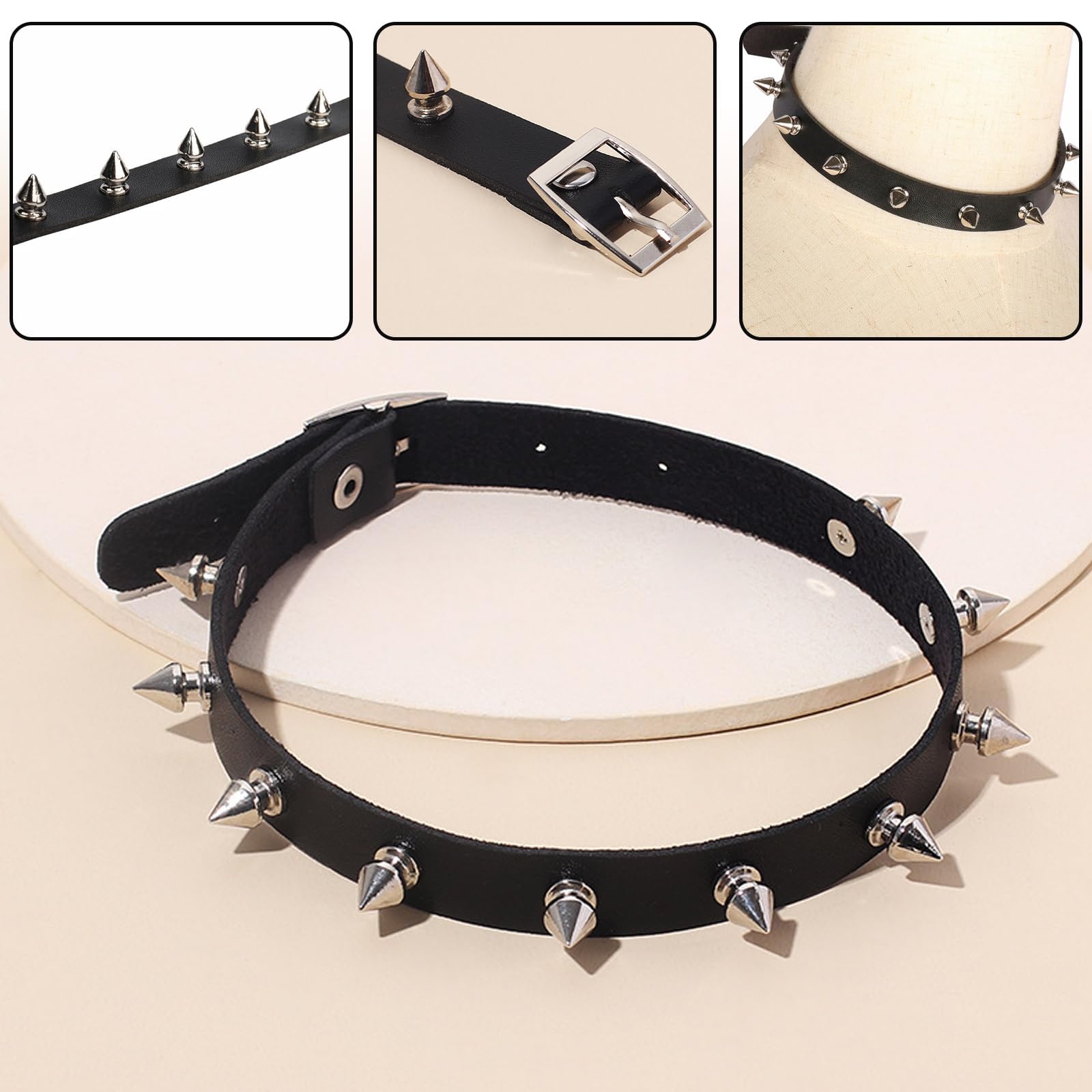 2PCS Vintage Gothic Punk Choker, Nero Borchiato In Pelle, Cuore In PU - Collana Regolabile