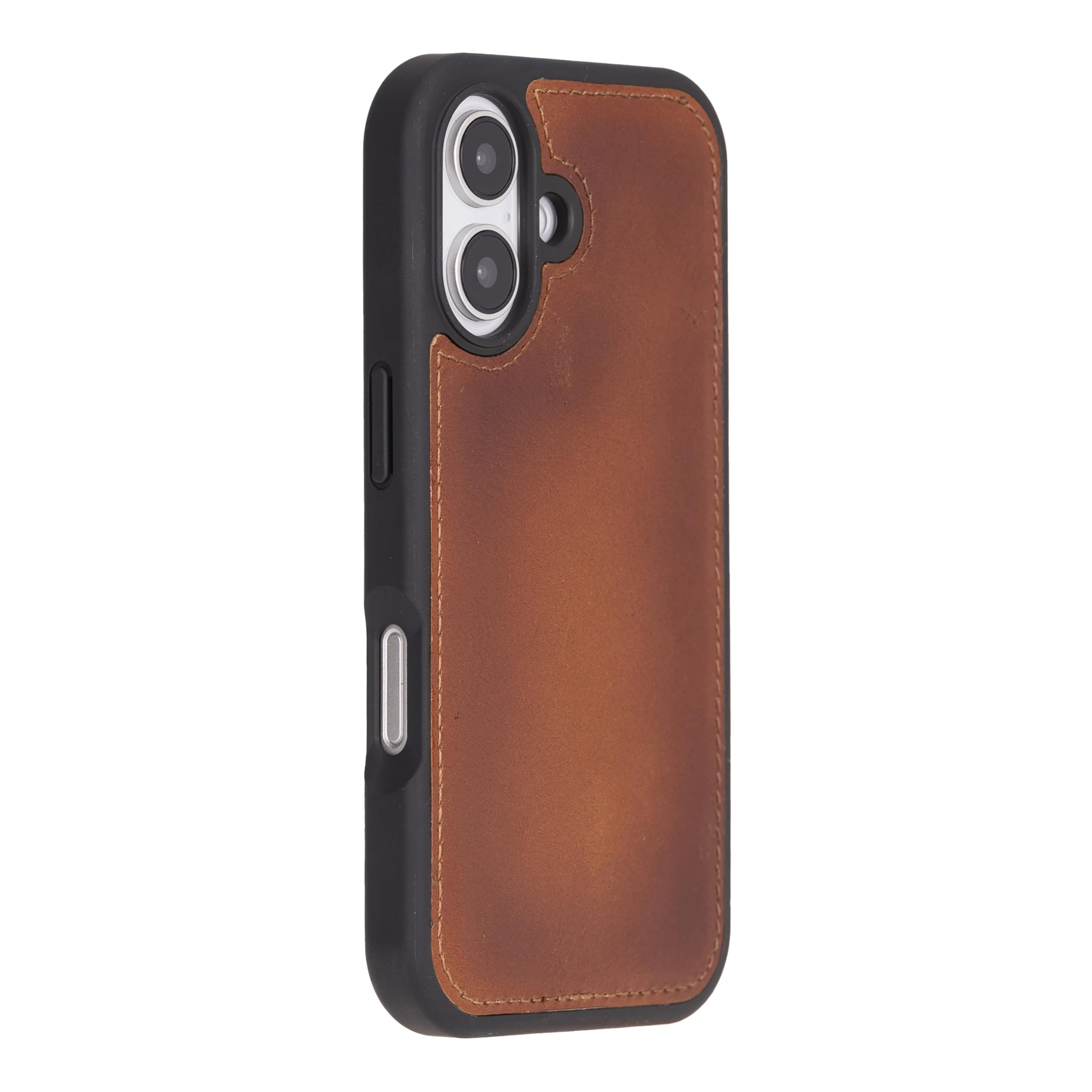 Funda tipo cartera de piel auténtica compatible con iPhone 16 (6.1 pulgadas), bloqueo RFID, tarjetero, soporta carga compatible con MagSafe, cierre magnético (bronceado rústico)