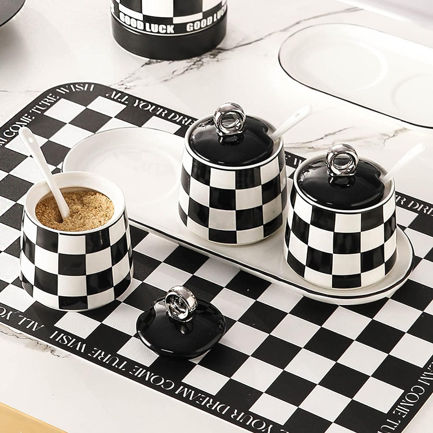 Condiment Pots Container With Spoon Lid Spice Jar Set With Tray Seasonings Organizer Spice Storage Containers (Color : 3Pieces) (Color : 3pieces)