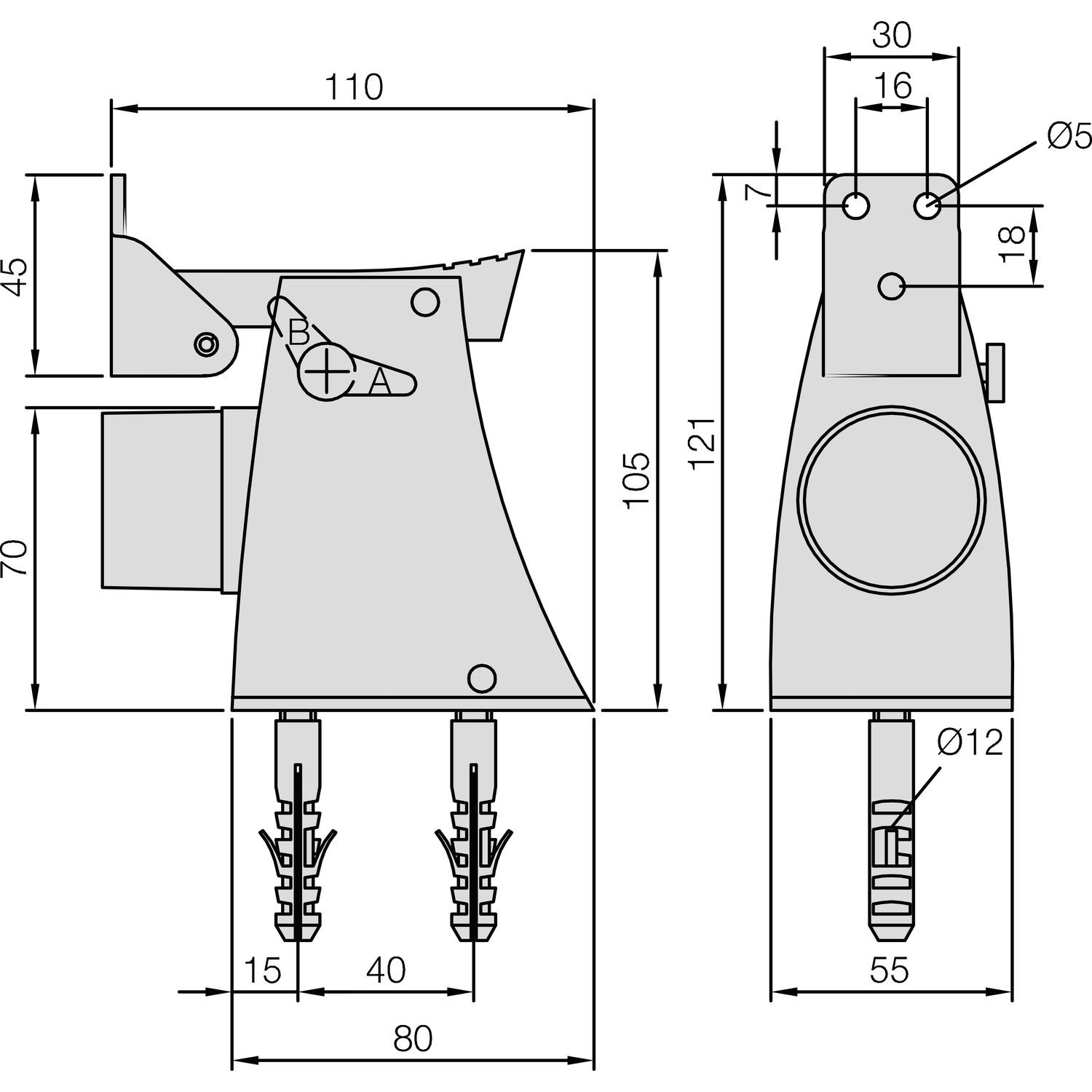 KWS 111002 Torhalter mit Fanghaken und Puffer, Höhe 121 mm, silberfärbig, Torfeststeller, Türhalter, Türfeststeller